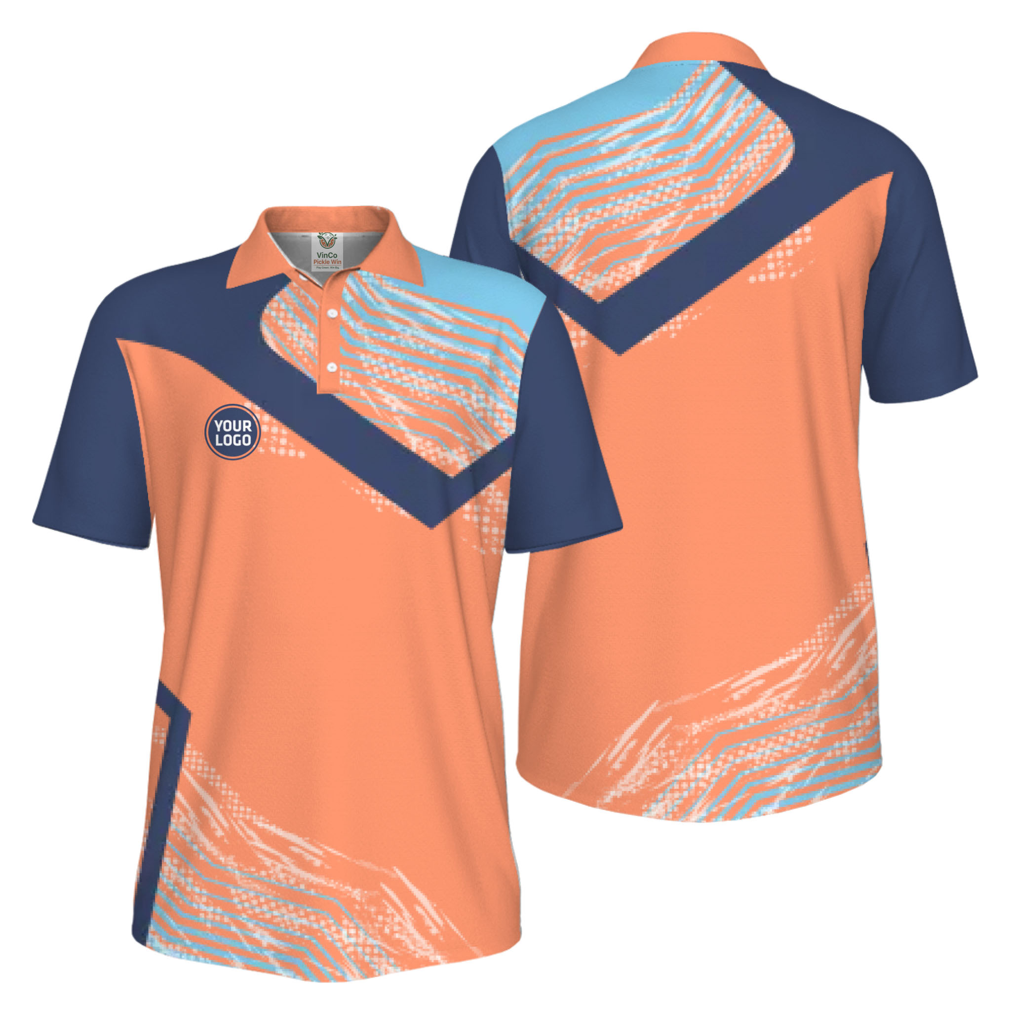 Picklewin Geometric Custom Logo UV Protection Pickleball Polo Shirt Men