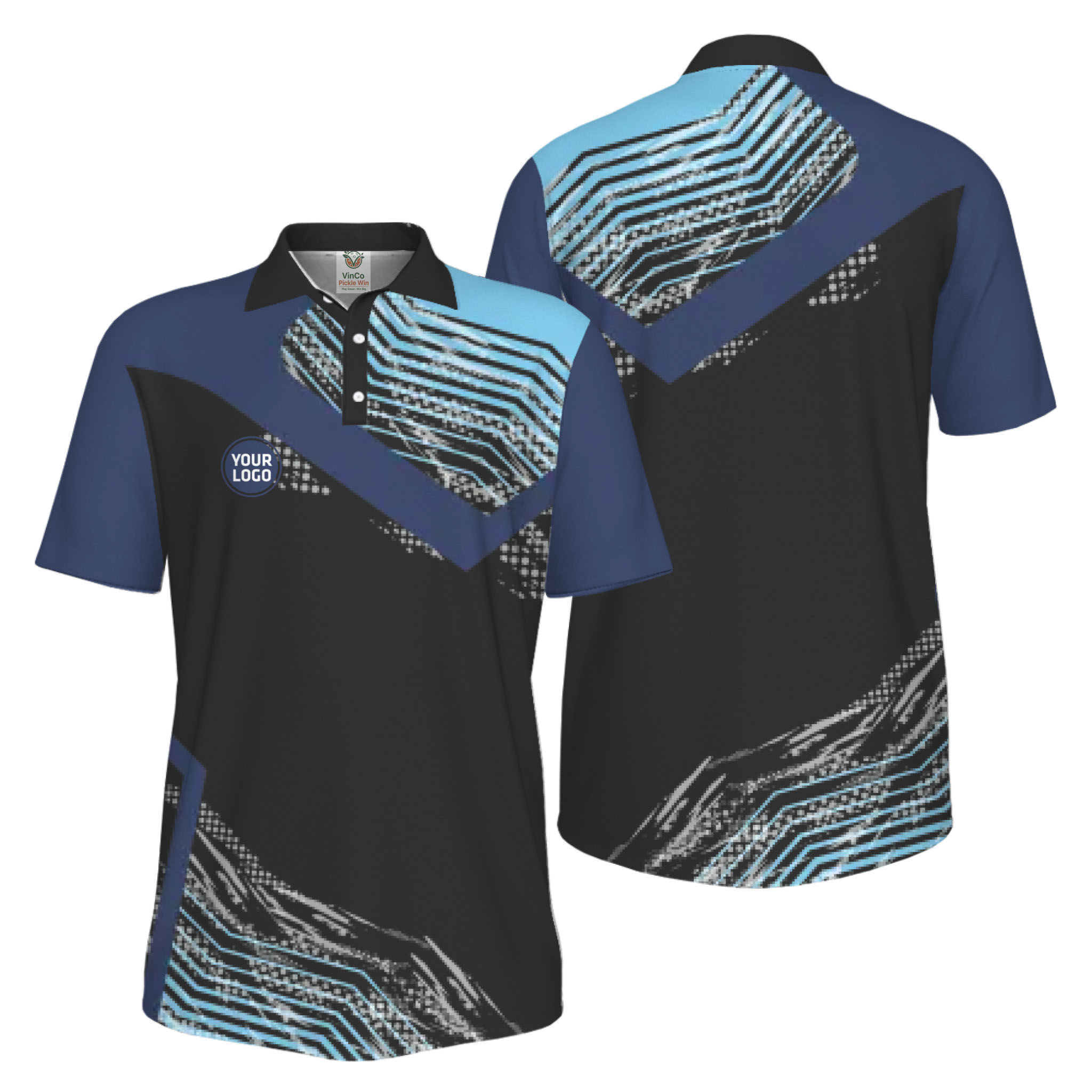 Picklewin Geometric Custom Logo UV Protection Pickleball Polo Shirt Men