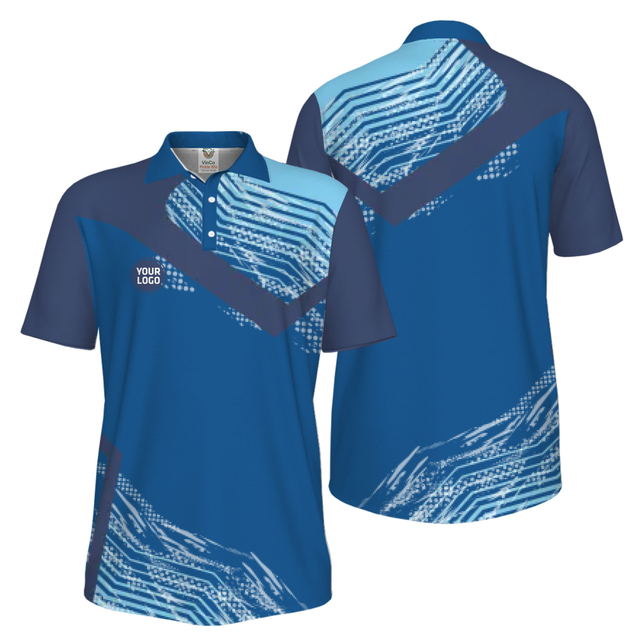Picklewin Geometric Custom Logo UV Protection Pickleball Polo Shirt Men