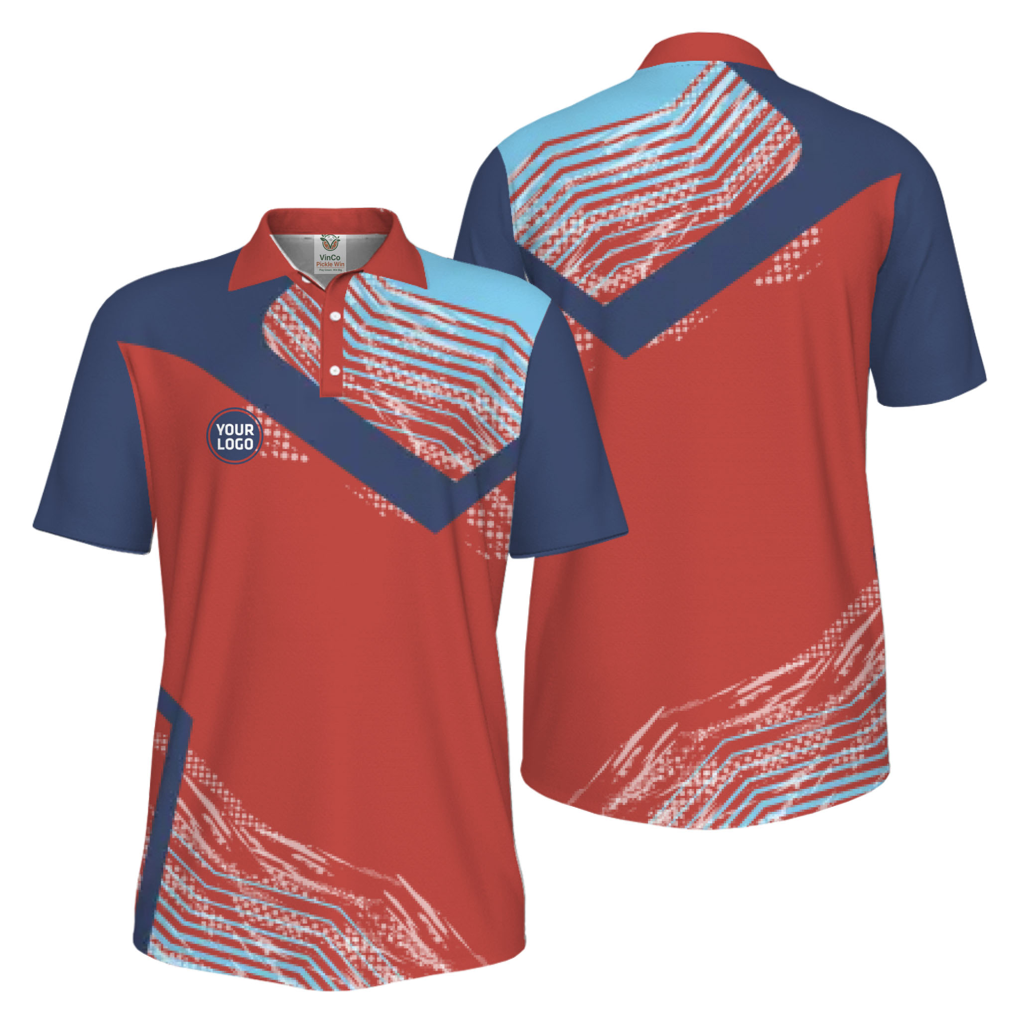 Picklewin Geometric Custom Logo UV Protection Pickleball Polo Shirt Men