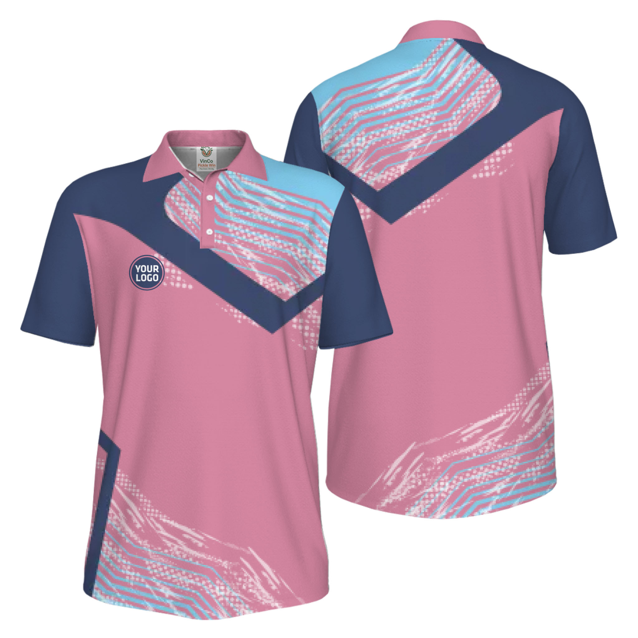 Picklewin Geometric Custom Logo UV Protection Pickleball Polo Shirt Men