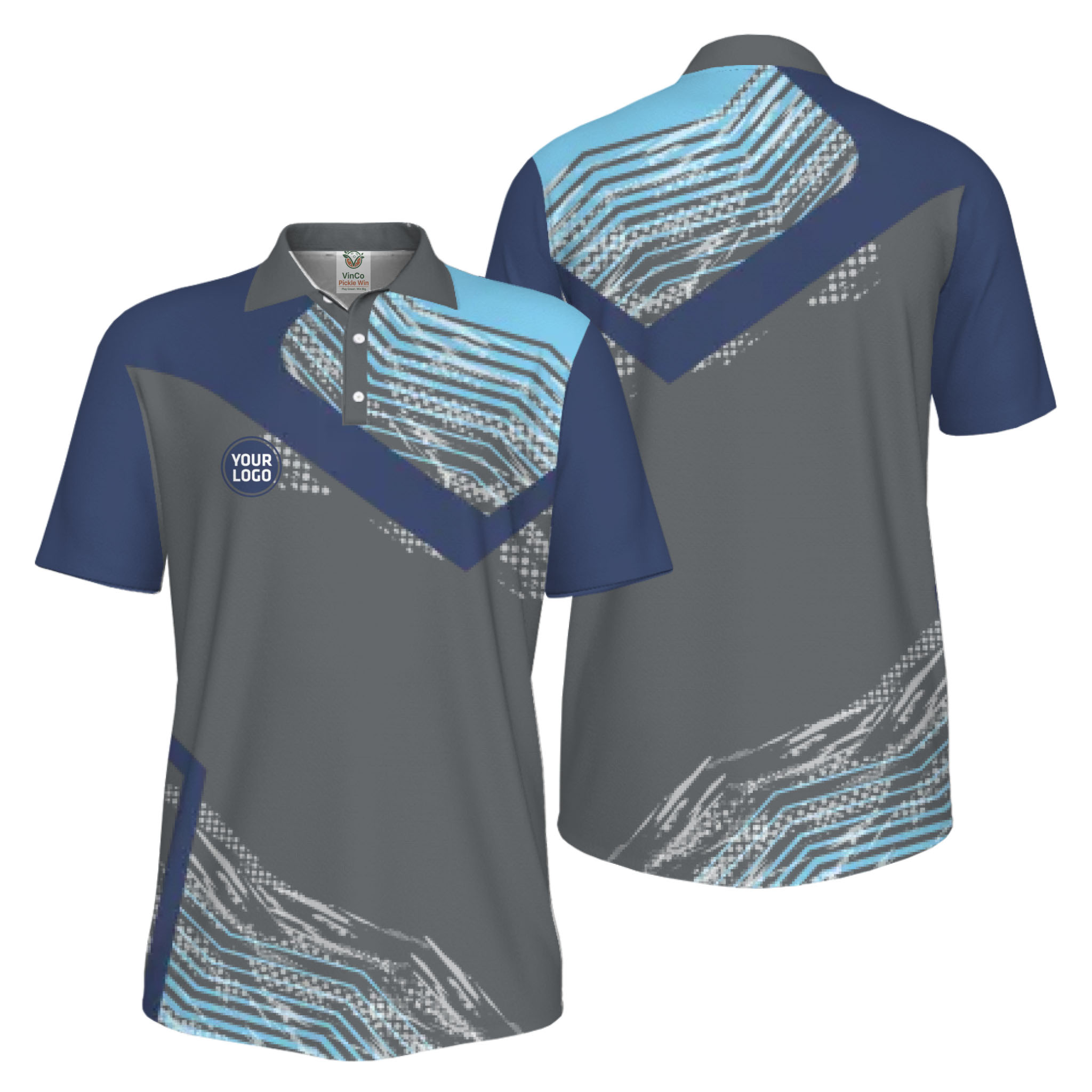 Picklewin Geometric Custom Logo UV Protection Pickleball Polo Shirt Men