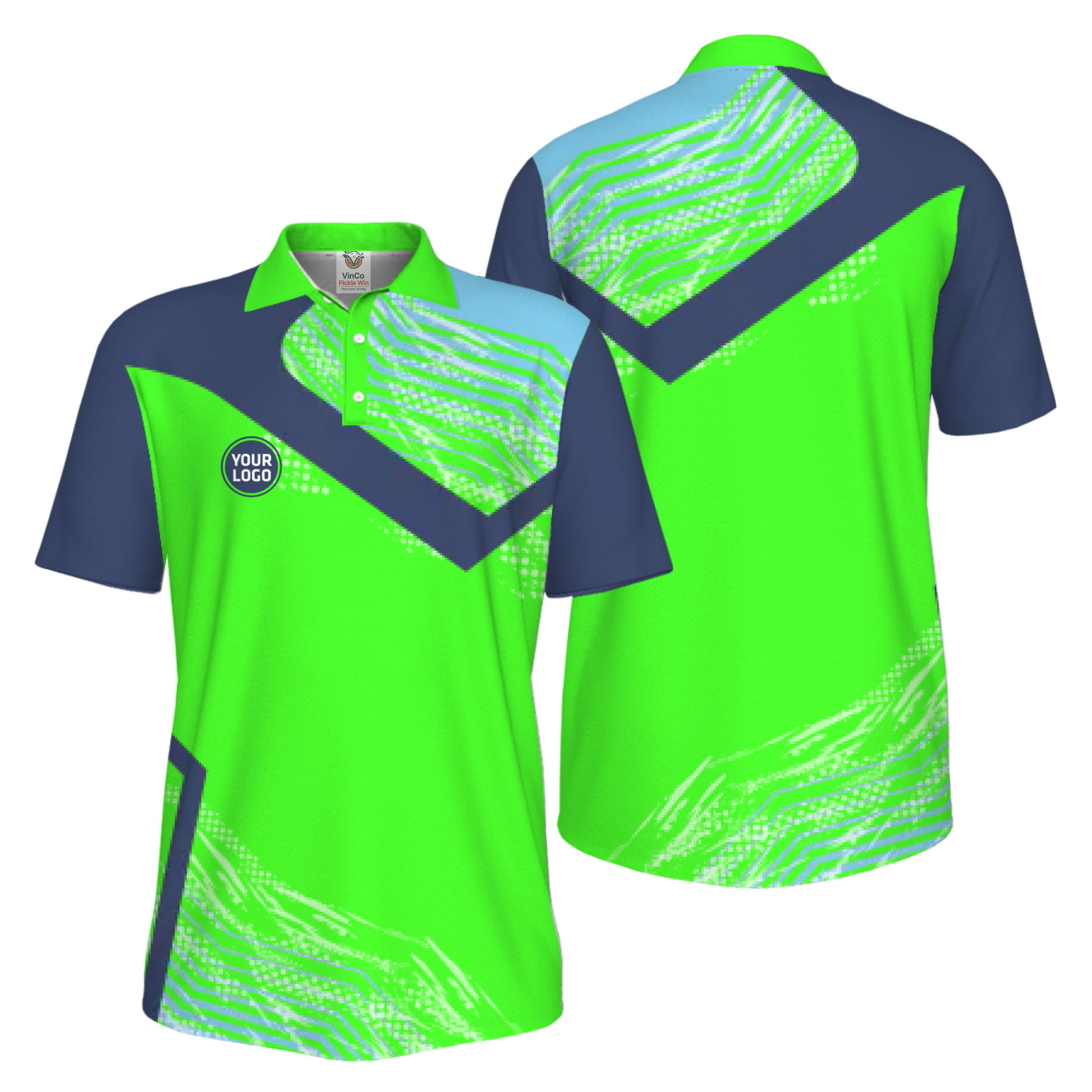 Picklewin Geometric Custom Logo UV Protection Pickleball Polo Shirt Men