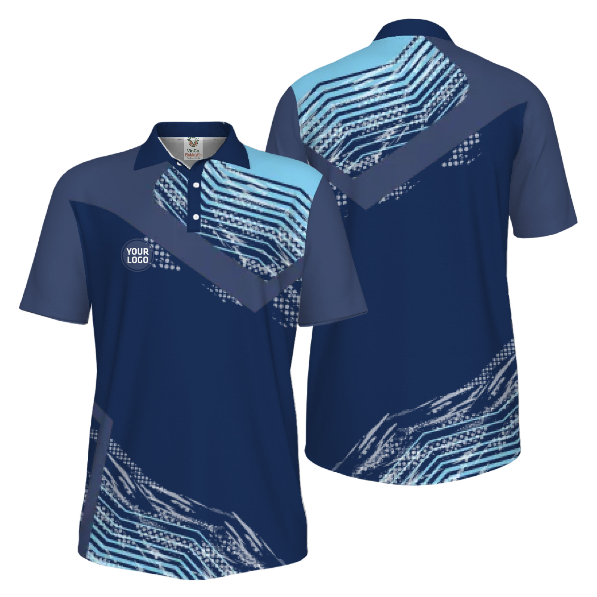 Picklewin Geometric Custom Logo UV Protection Pickleball Polo Shirt Men