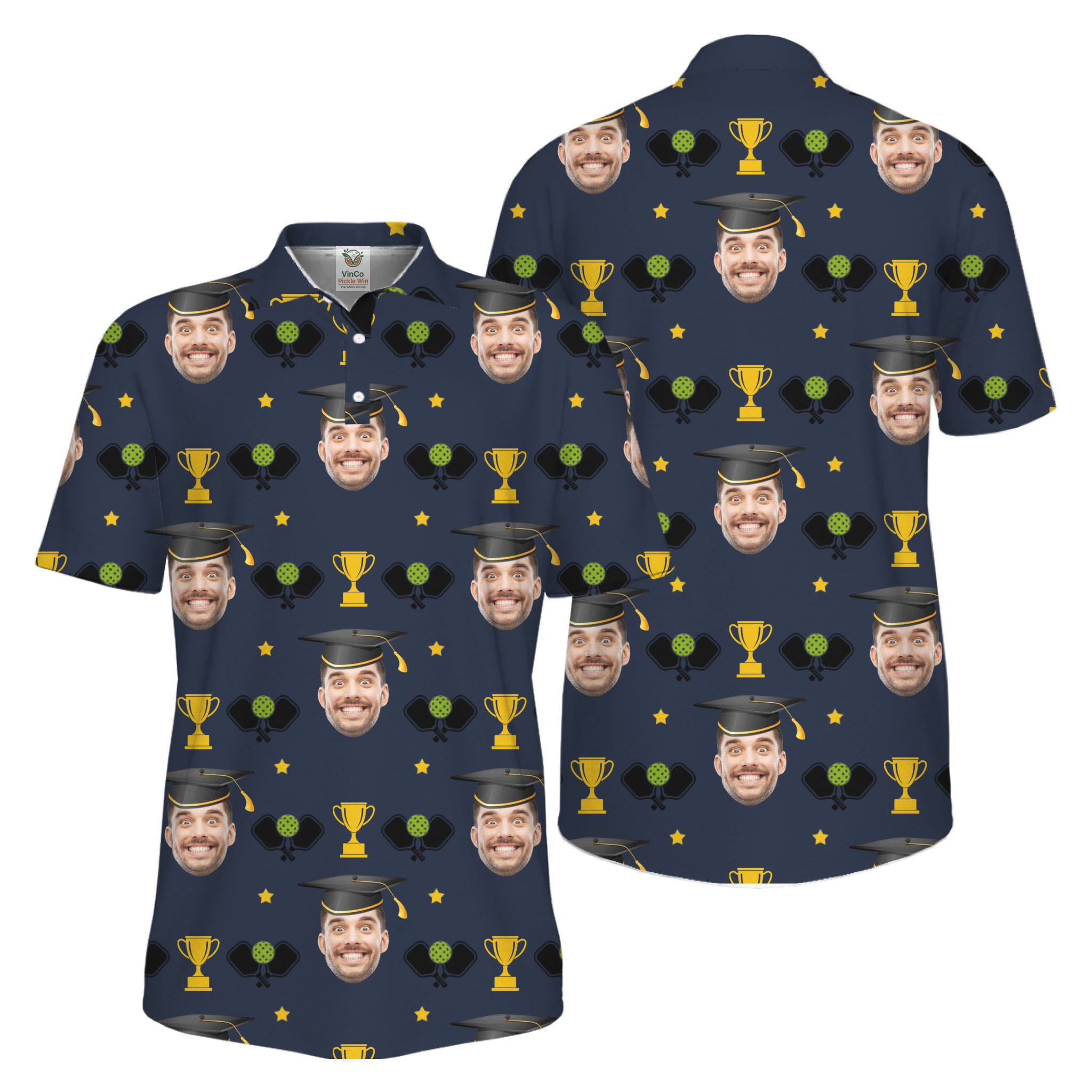 Picklewin Graduation Gift Custom Face Pickleball Men Polo Shirt UV Protection