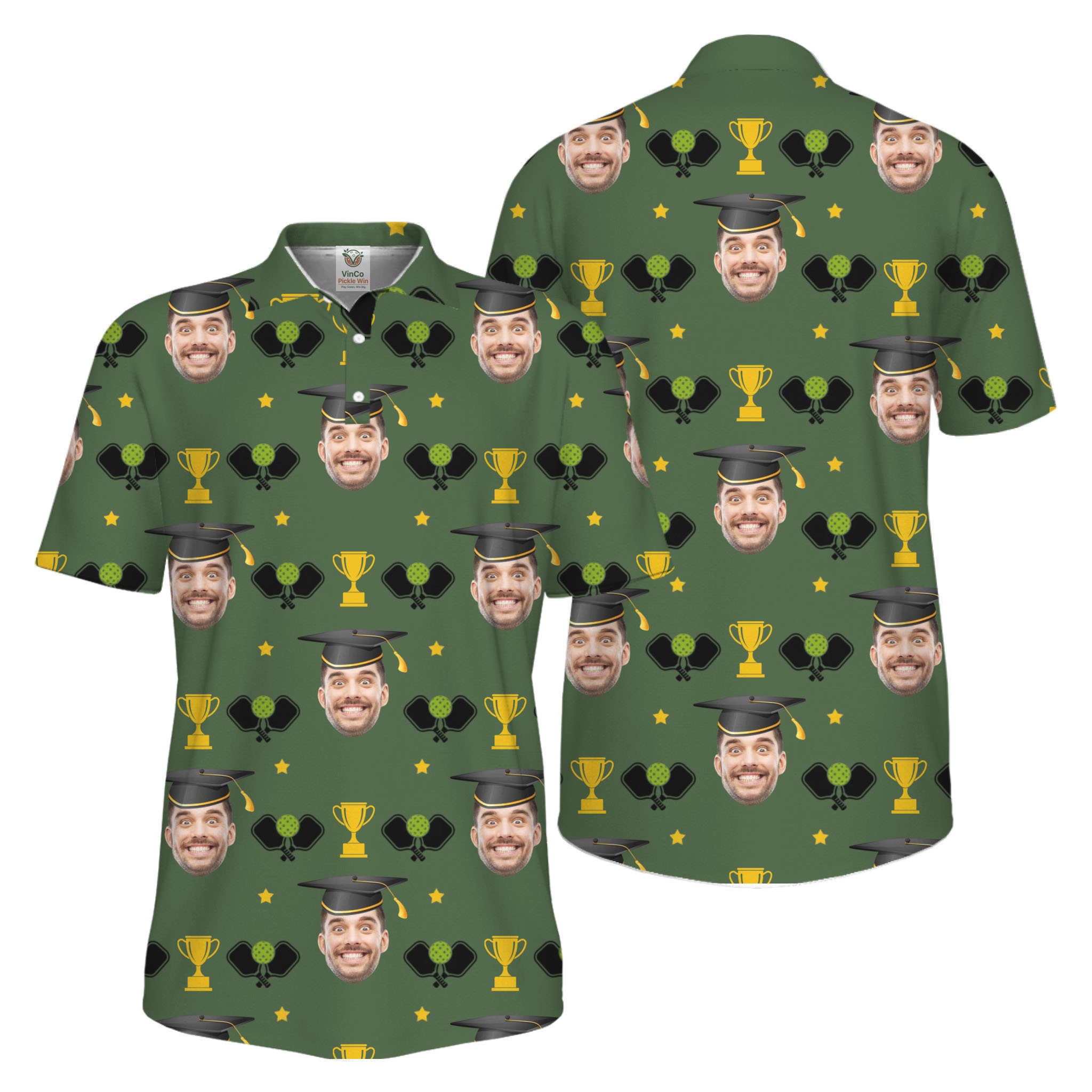 Picklewin Graduation Gift Custom Face Pickleball Men Polo Shirt UV Protection