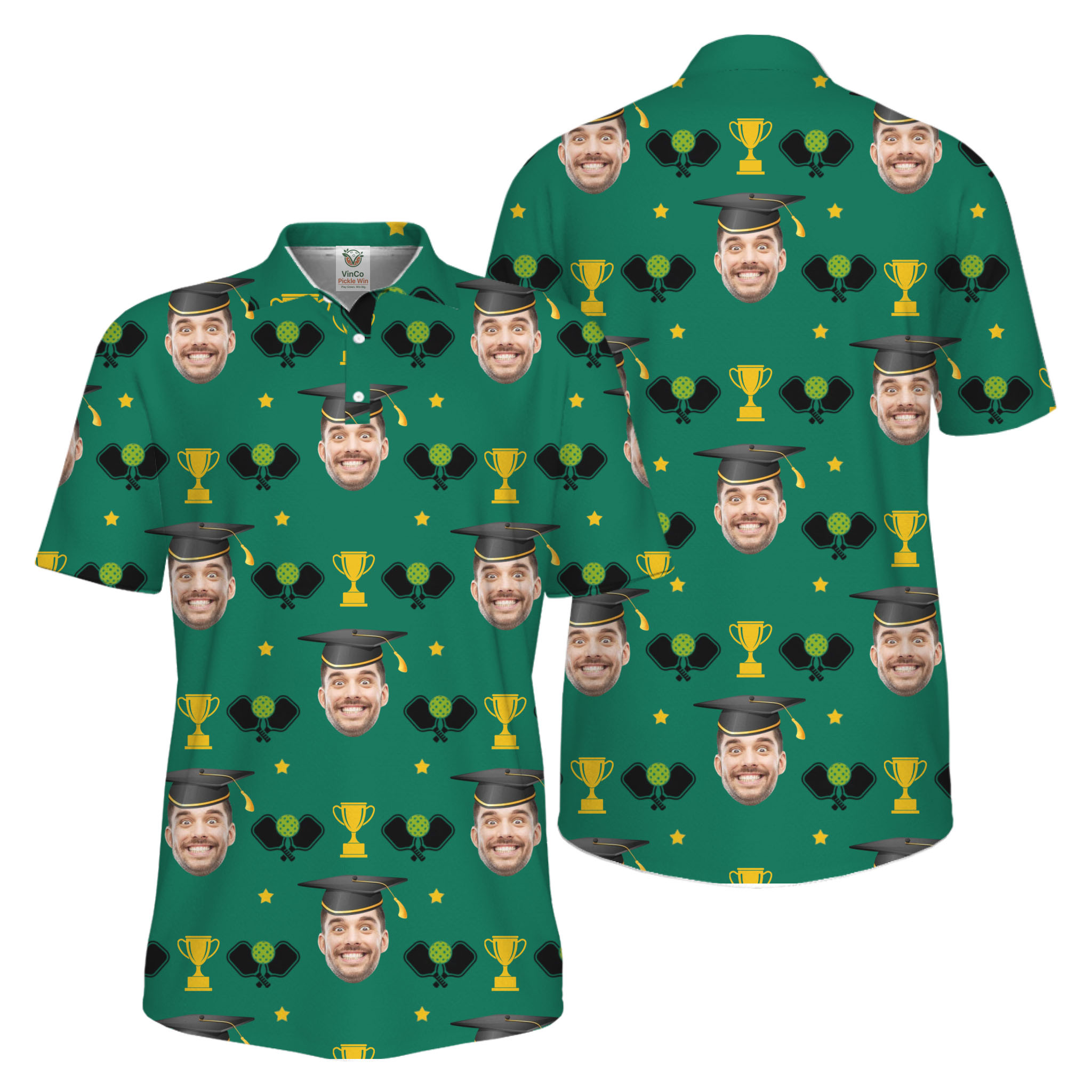 Picklewin Graduation Gift Custom Face Pickleball Men Polo Shirt UV Protection