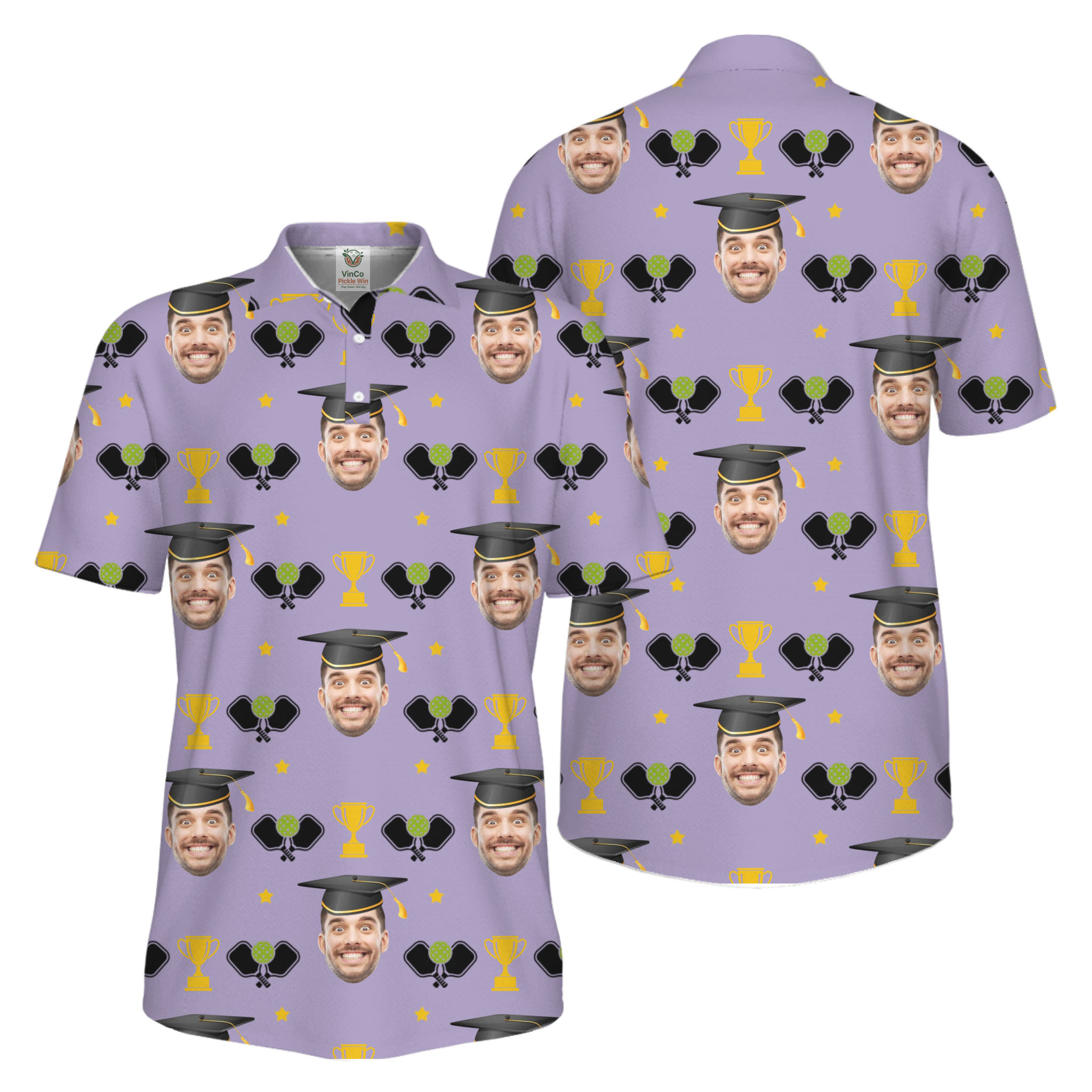 Picklewin Graduation Gift Custom Face Pickleball Men Polo Shirt UV Protection
