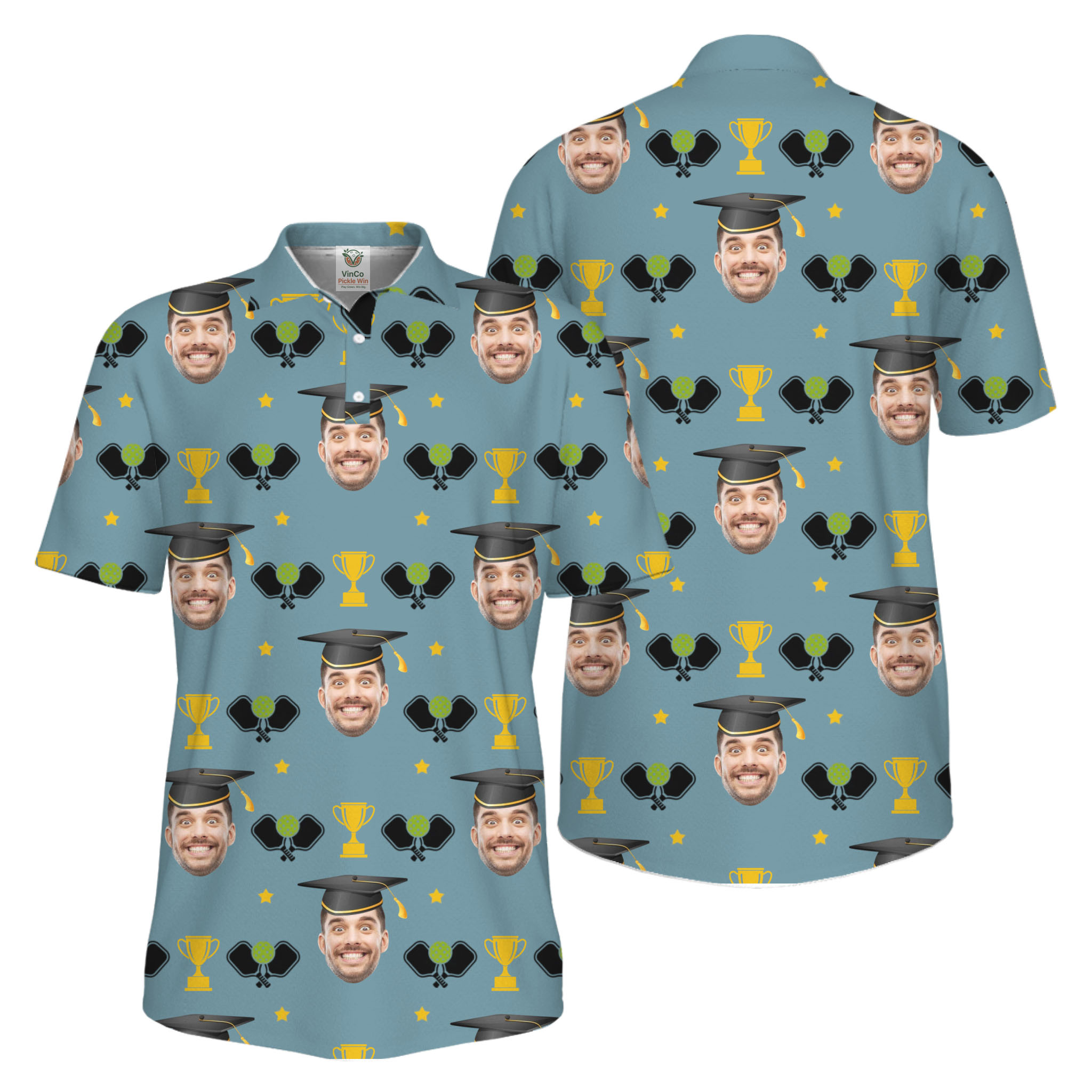 Picklewin Graduation Gift Custom Face Pickleball Men Polo Shirt UV Protection