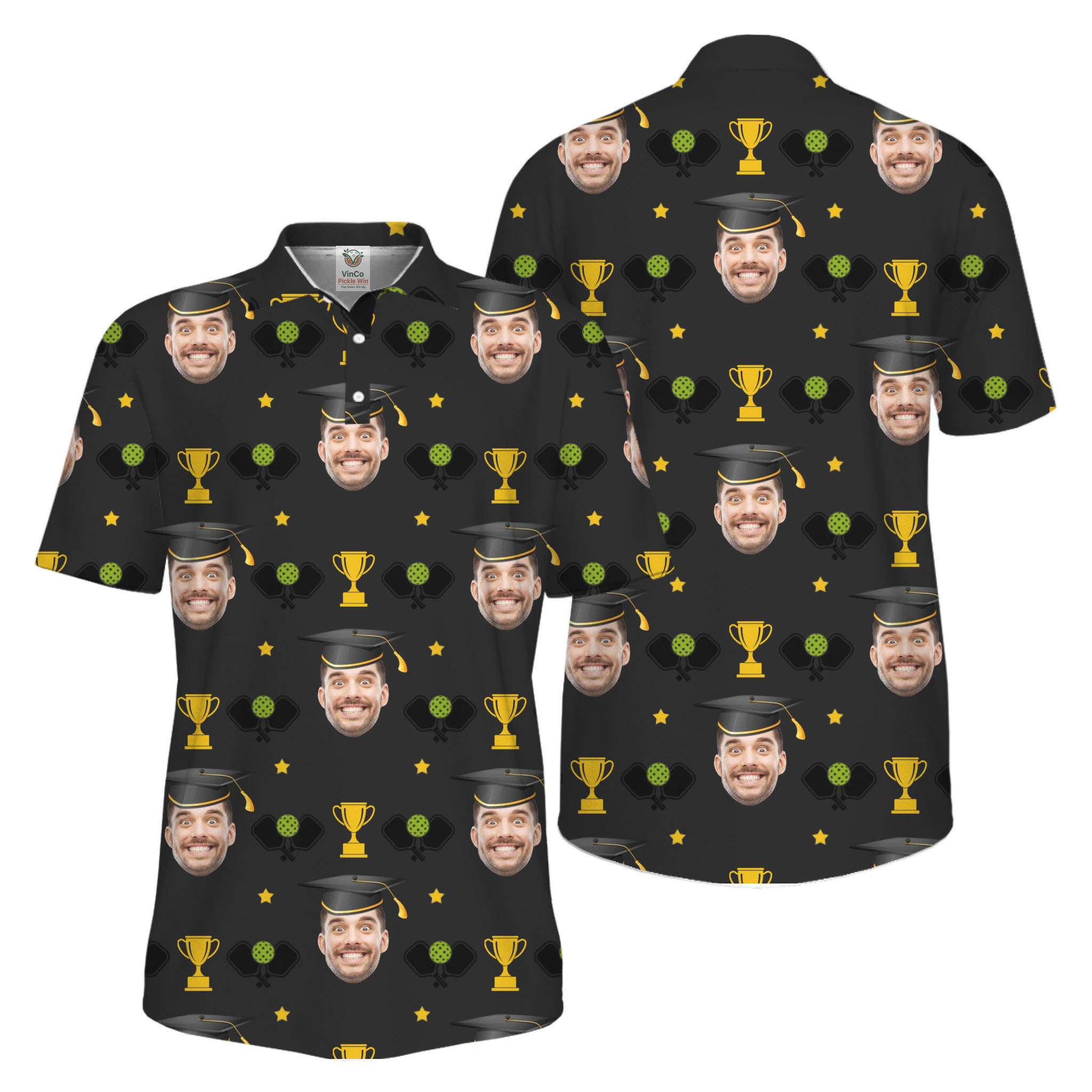 Picklewin Graduation Gift Custom Face Pickleball Men Polo Shirt UV Protection