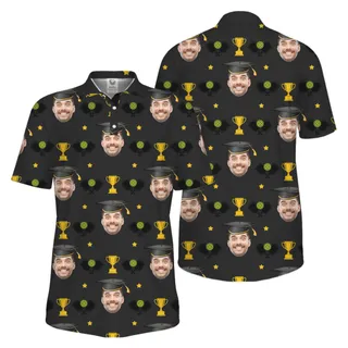 Picklewin Graduation Gift Custom Face Pickleball Men Polo Shirt UV Protection – alternate
