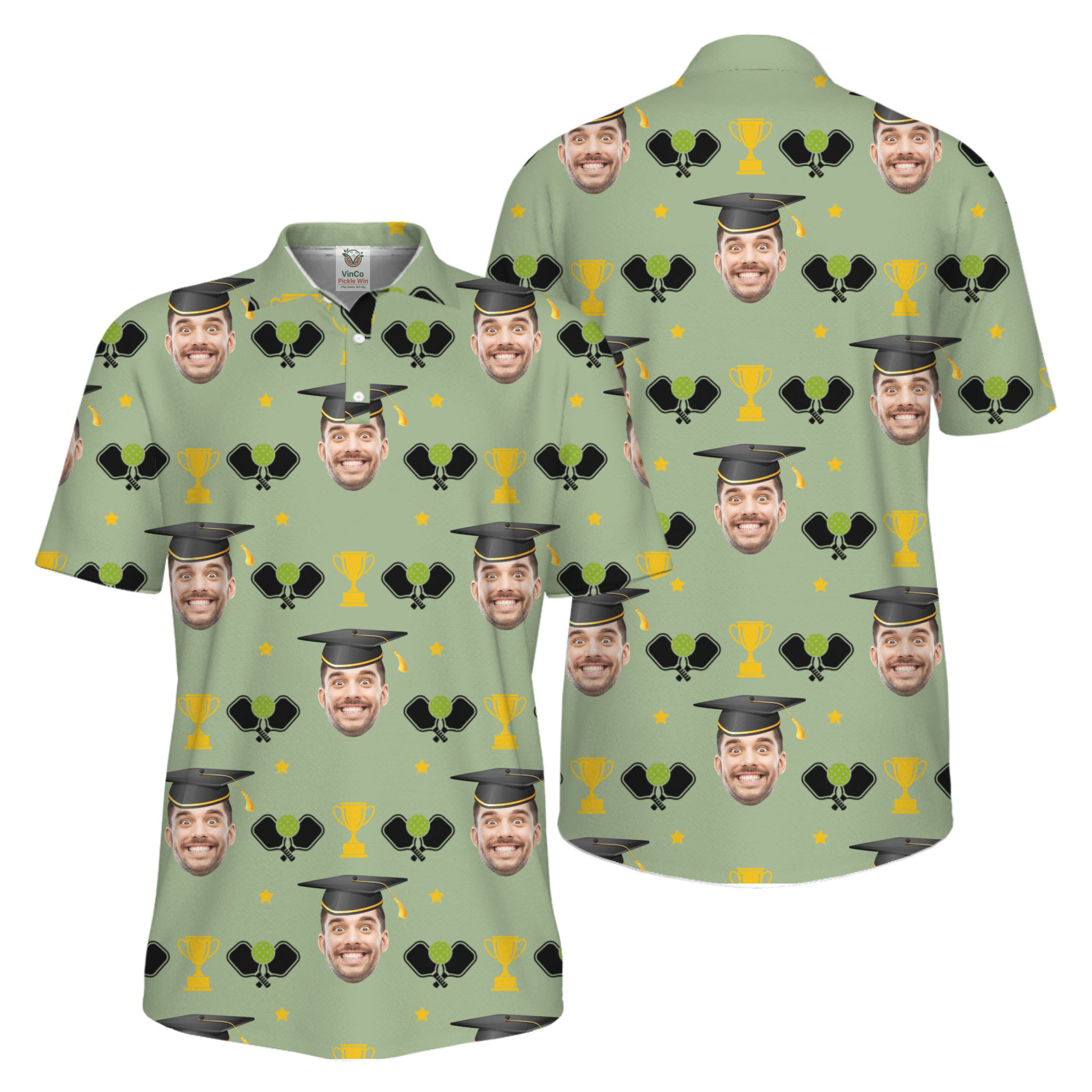 Picklewin Graduation Gift Custom Face Pickleball Men Polo Shirt UV Protection