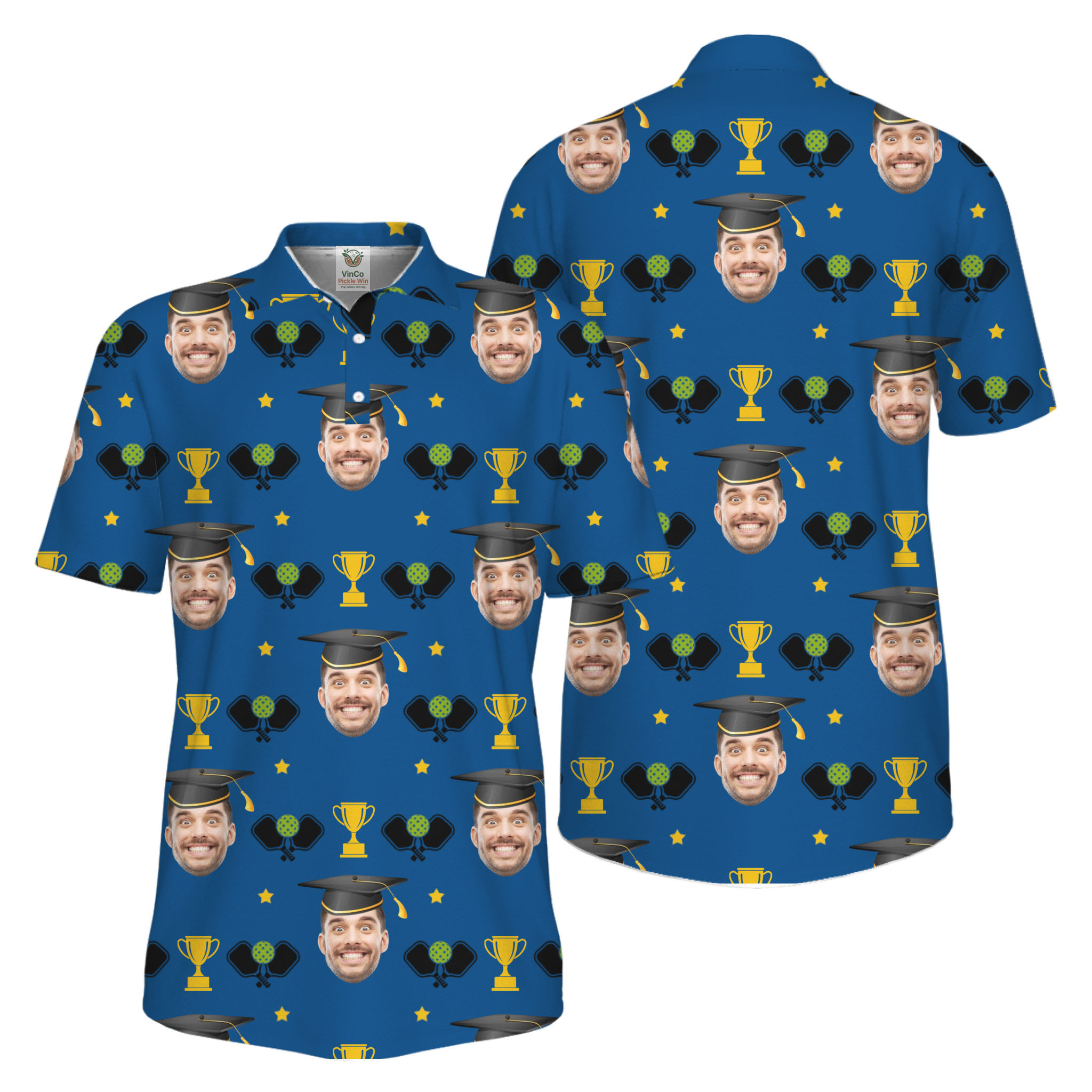 Picklewin Graduation Gift Custom Face Pickleball Men Polo Shirt UV Protection