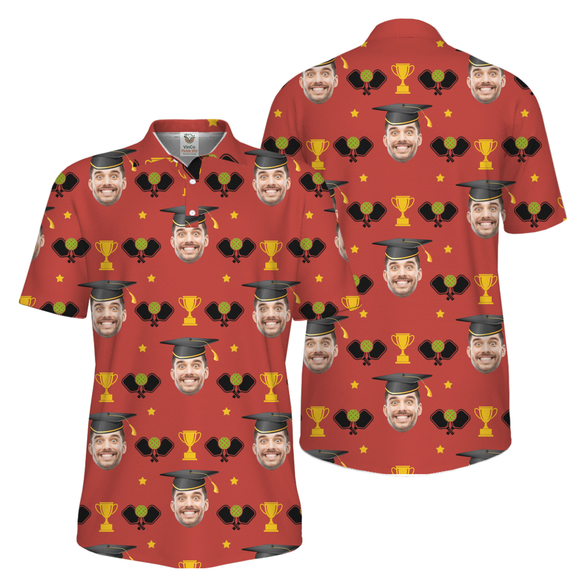 Picklewin Graduation Gift Custom Face Pickleball Men Polo Shirt UV Protection