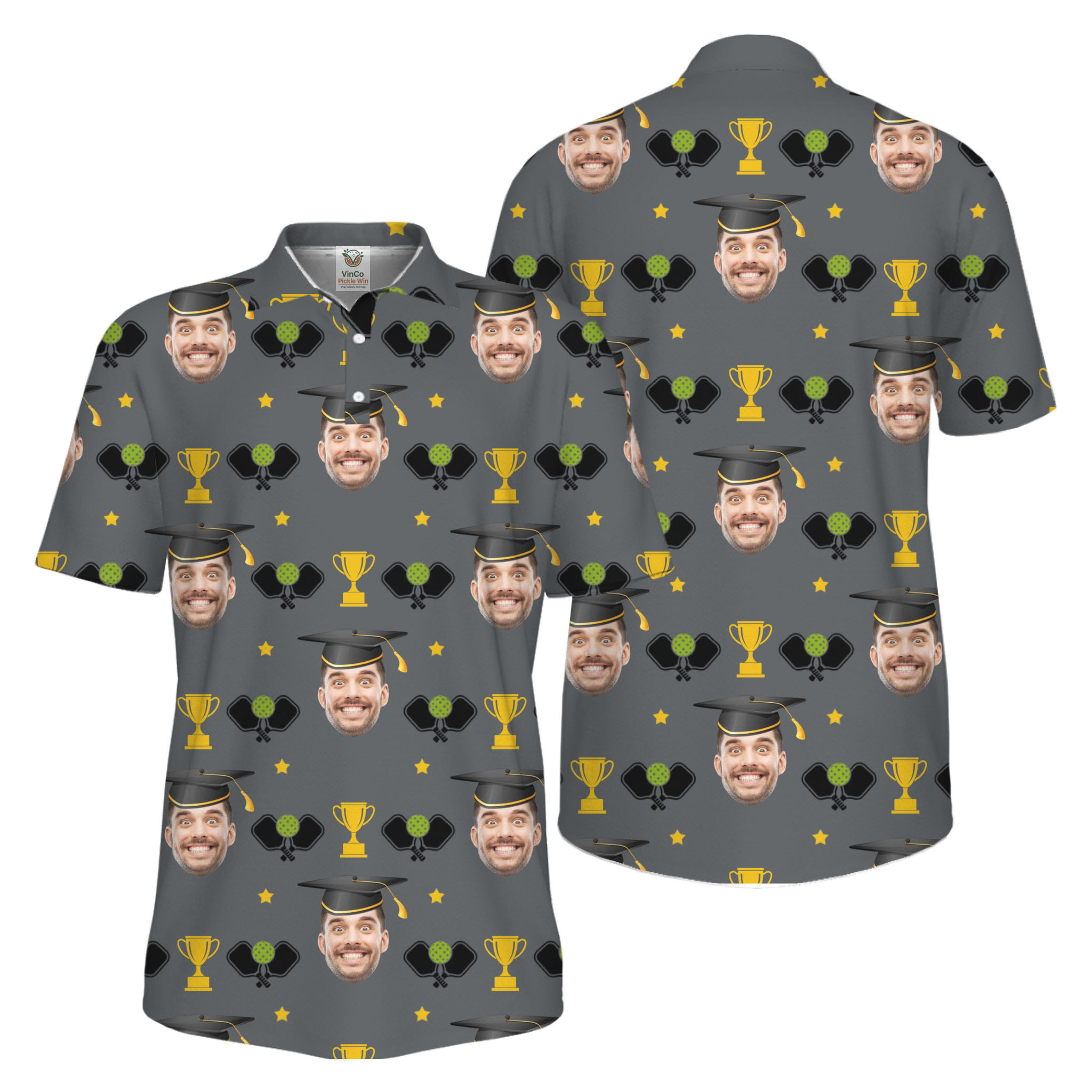 Picklewin Graduation Gift Custom Face Pickleball Men Polo Shirt UV Protection