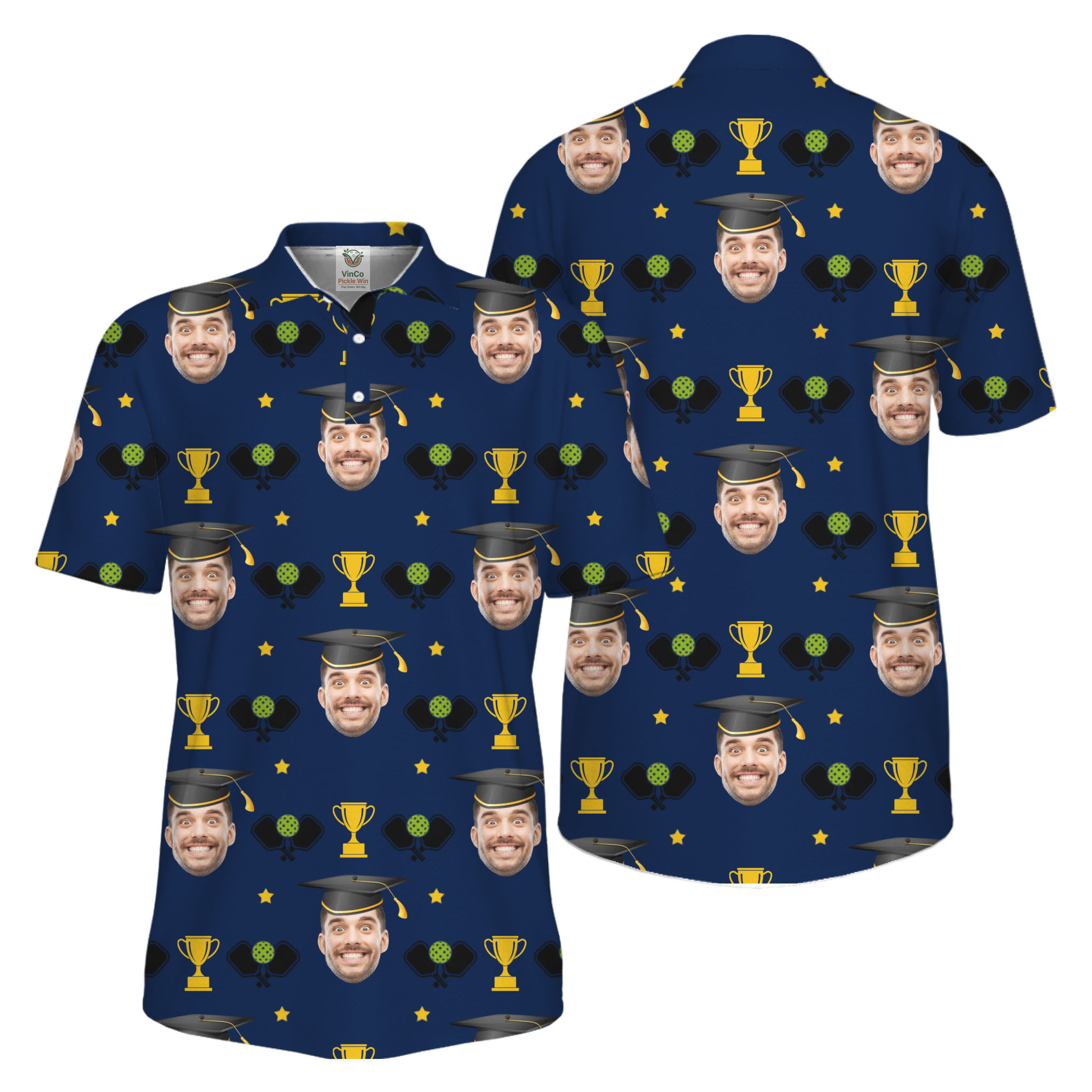 Picklewin Graduation Gift Custom Face Pickleball Men Polo Shirt UV Protection