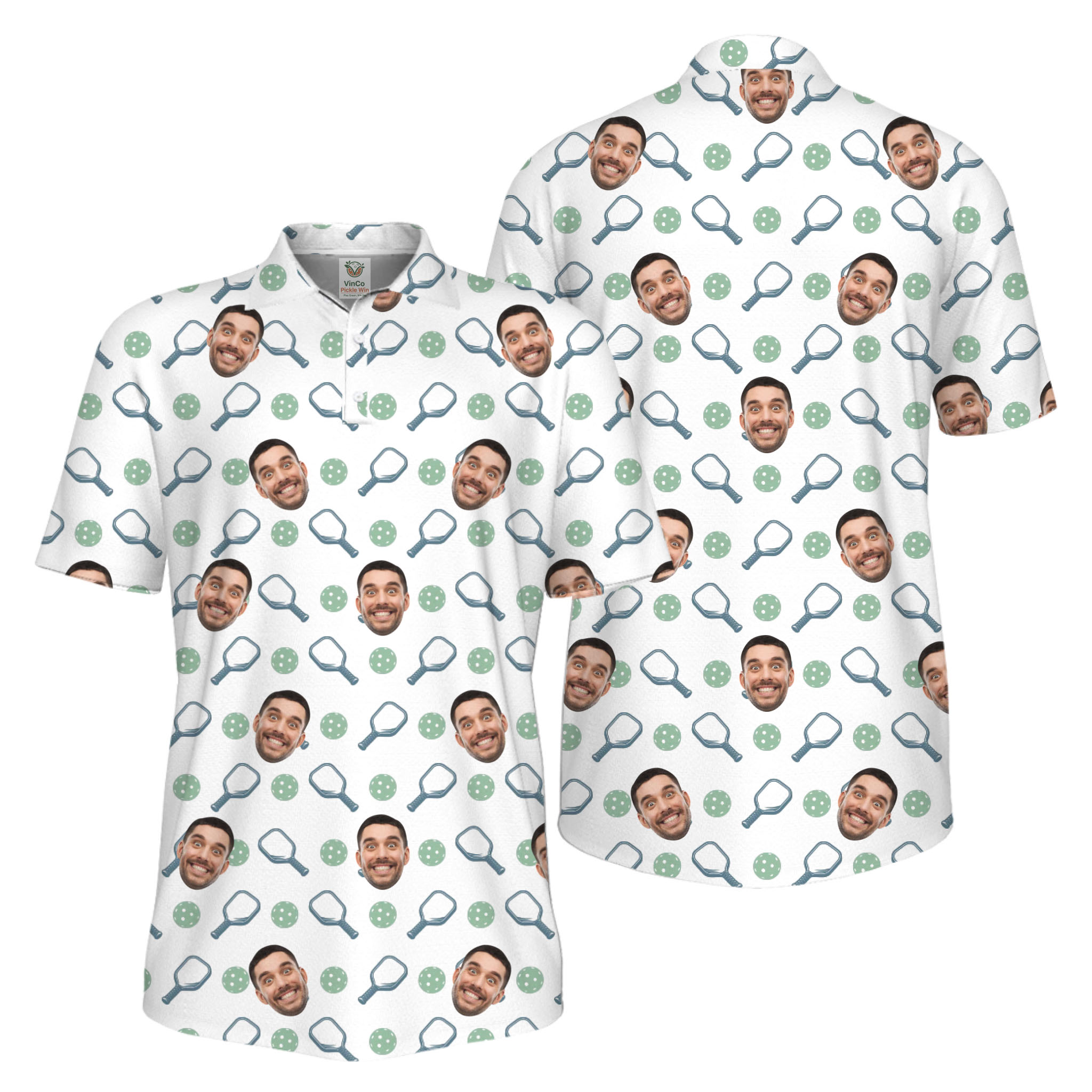 Picklewin Live Preview Custom Faces Pickleball UV Protection Polo Shirt Men