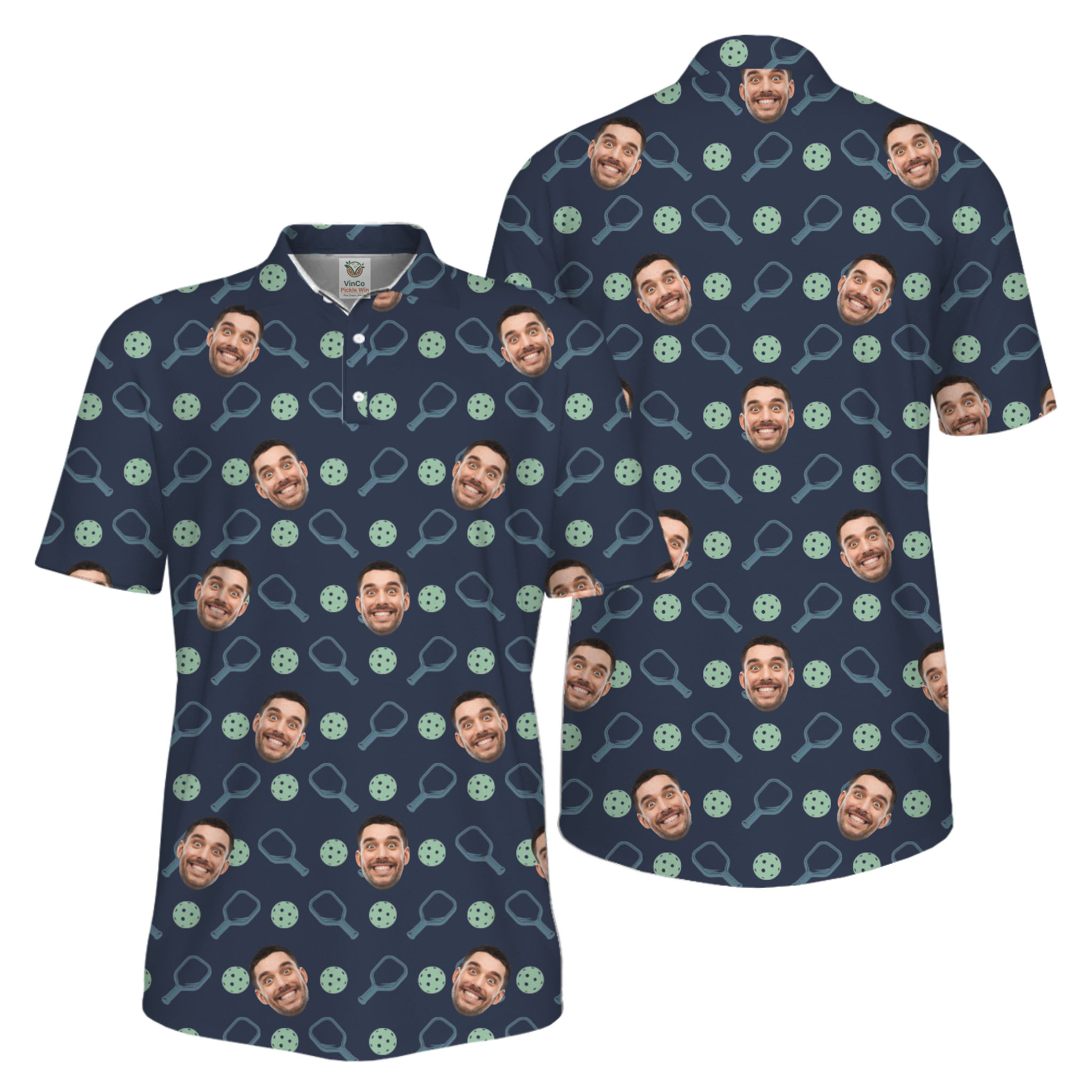 Picklewin Live Preview Custom Faces Pickleball UV Protection Polo Shirt Men