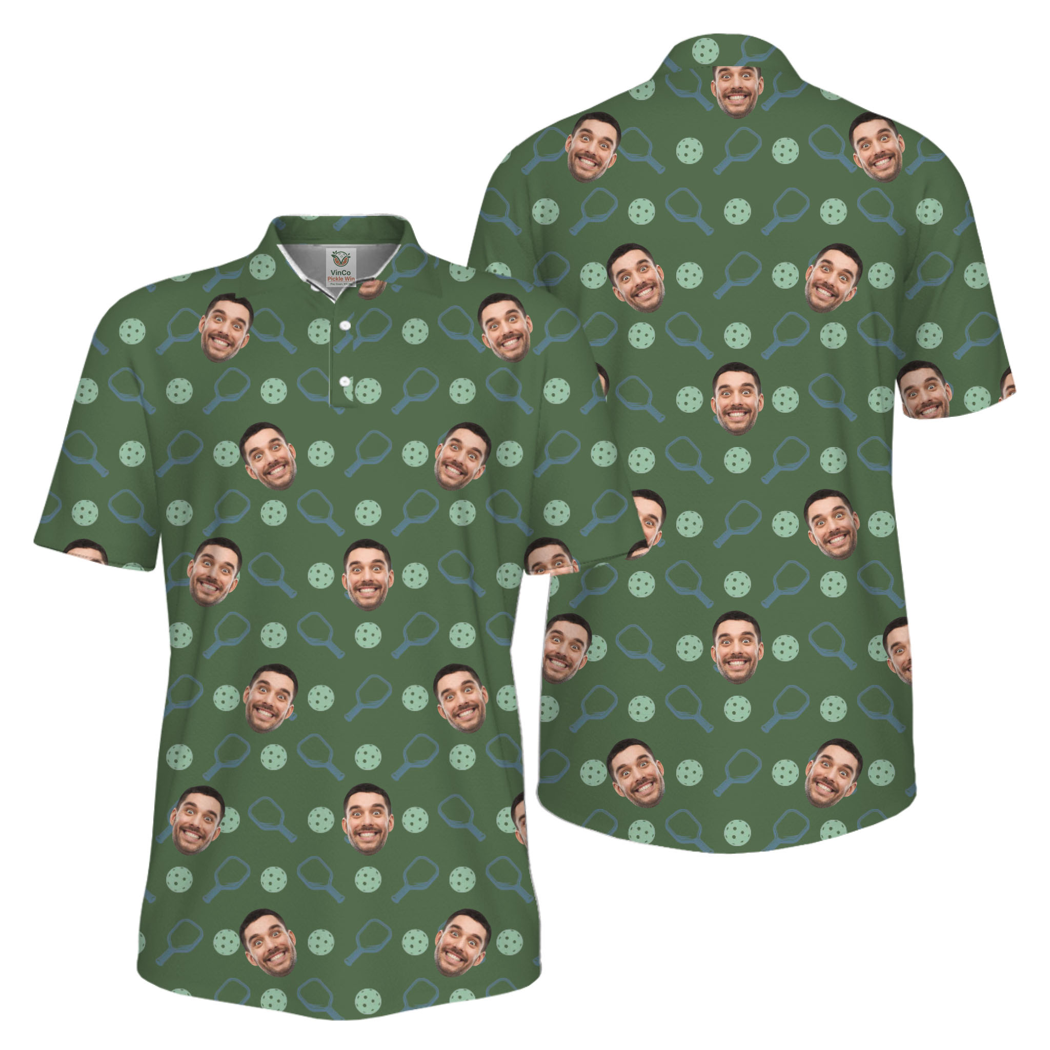 Picklewin Live Preview Custom Faces Pickleball UV Protection Polo Shirt Men