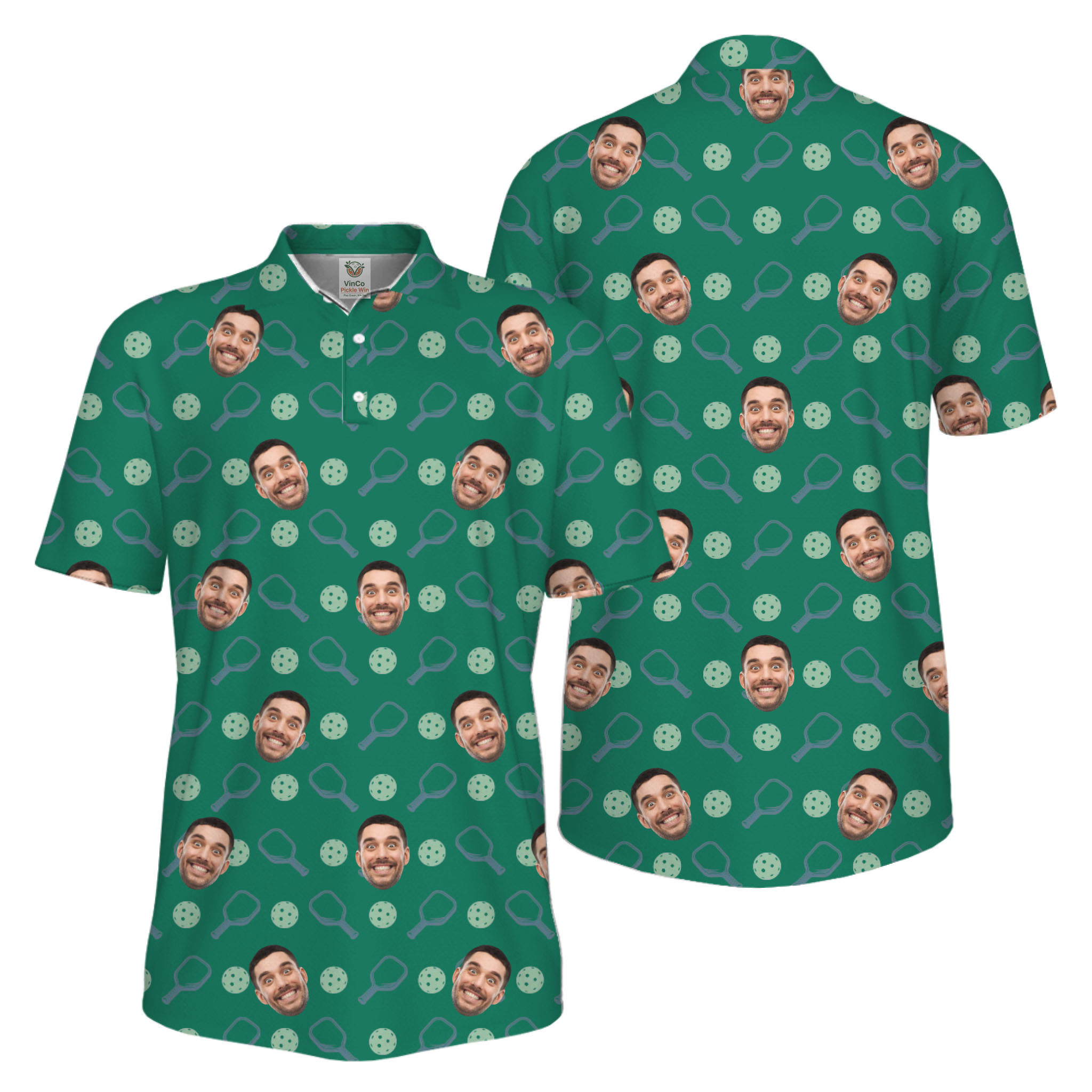 Picklewin Live Preview Custom Faces Pickleball UV Protection Polo Shirt Men