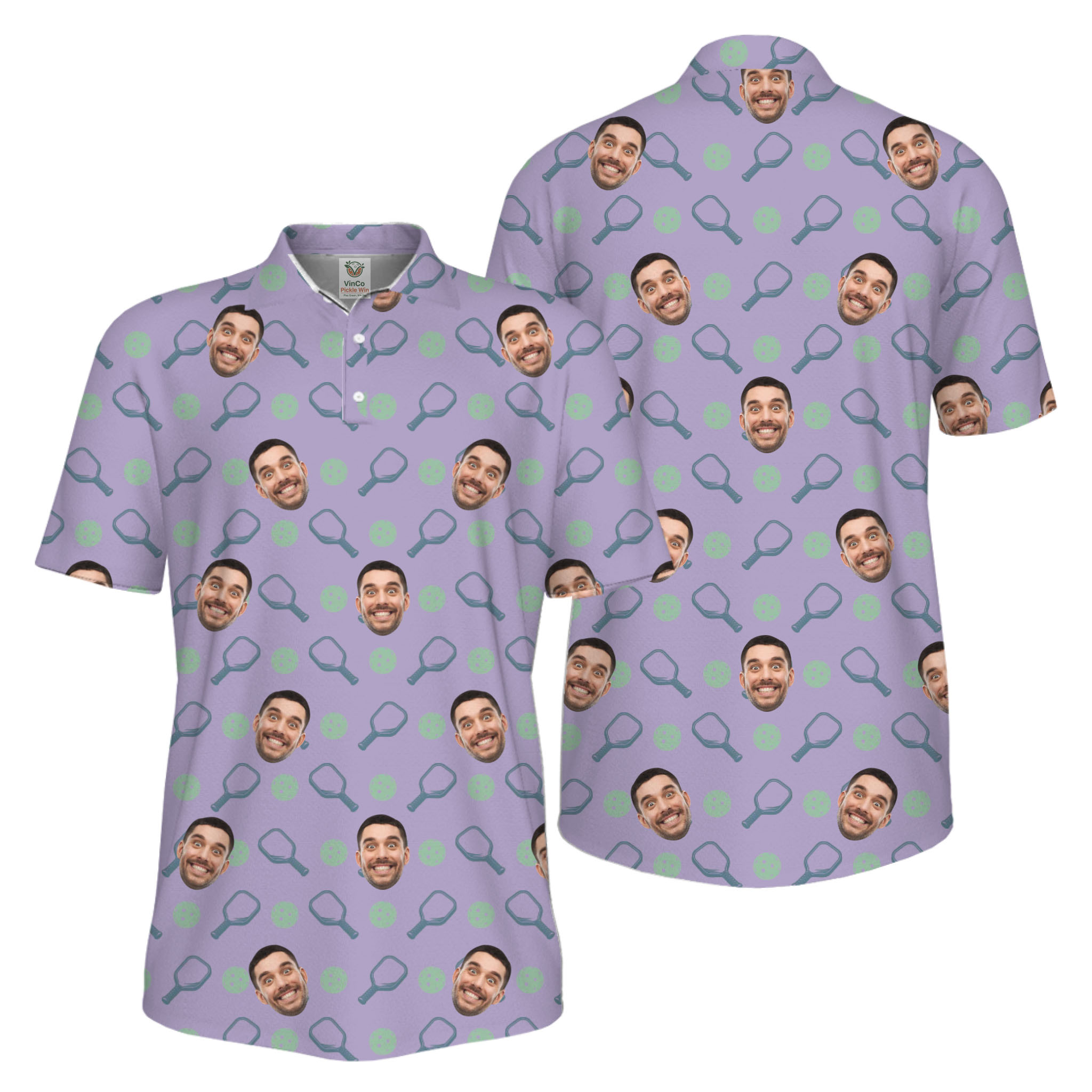 Picklewin Live Preview Custom Faces Pickleball UV Protection Polo Shirt Men