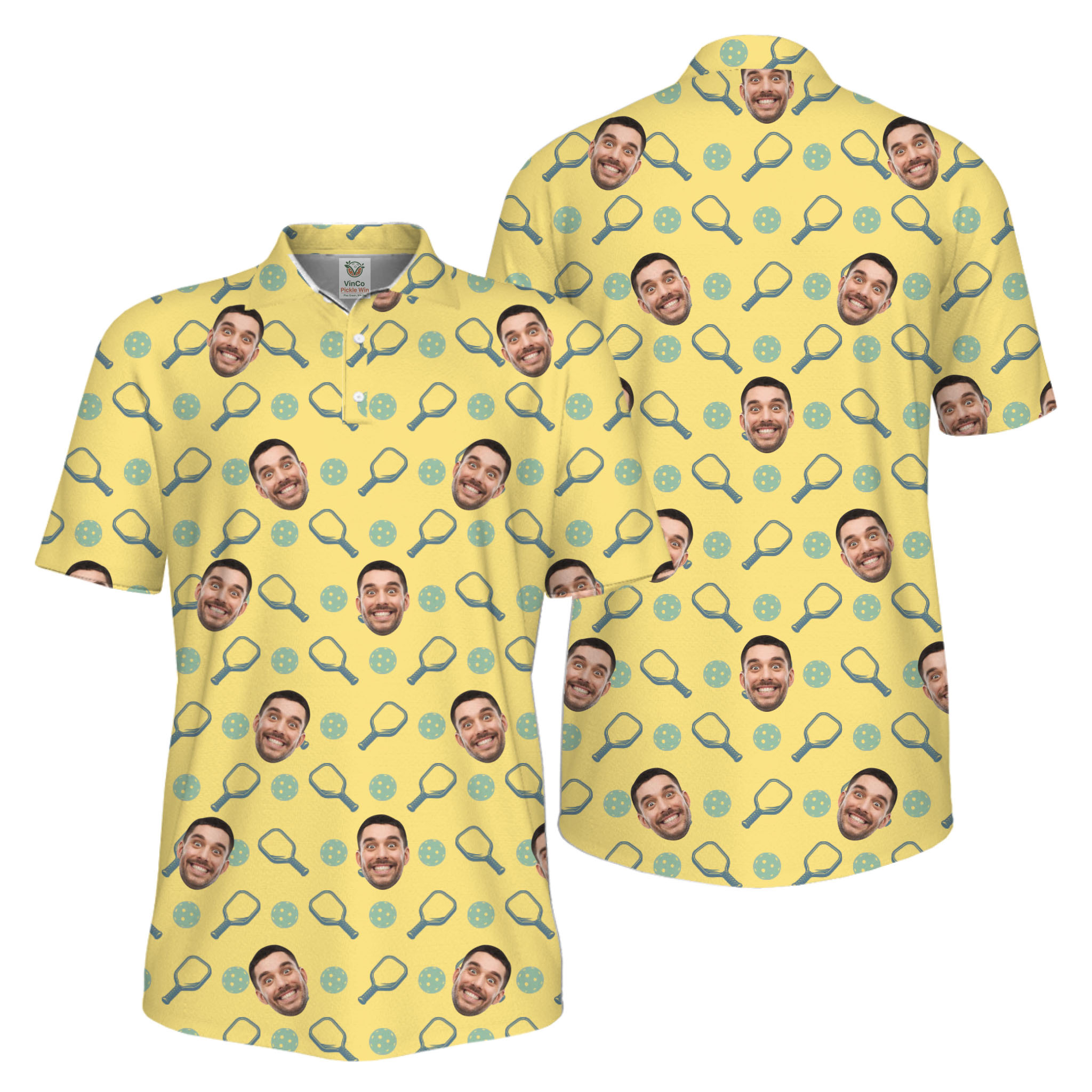 Picklewin Live Preview Custom Faces Pickleball UV Protection Polo Shirt Men