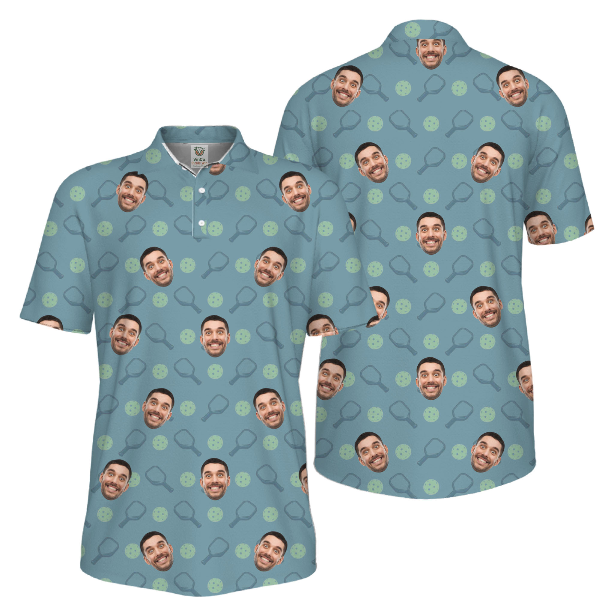 Picklewin Live Preview Custom Faces Pickleball UV Protection Polo Shirt Men