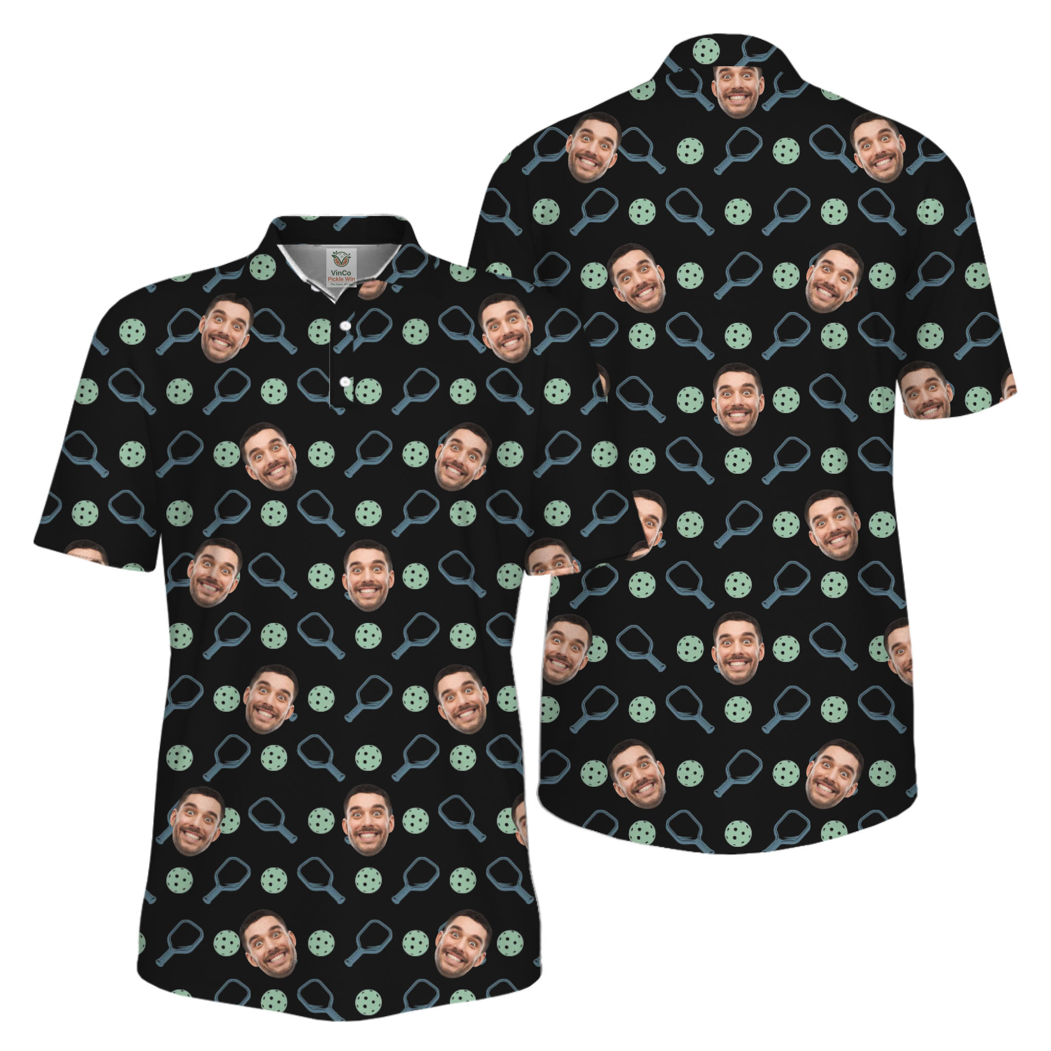 Picklewin Live Preview Custom Faces Pickleball UV Protection Polo Shirt Men