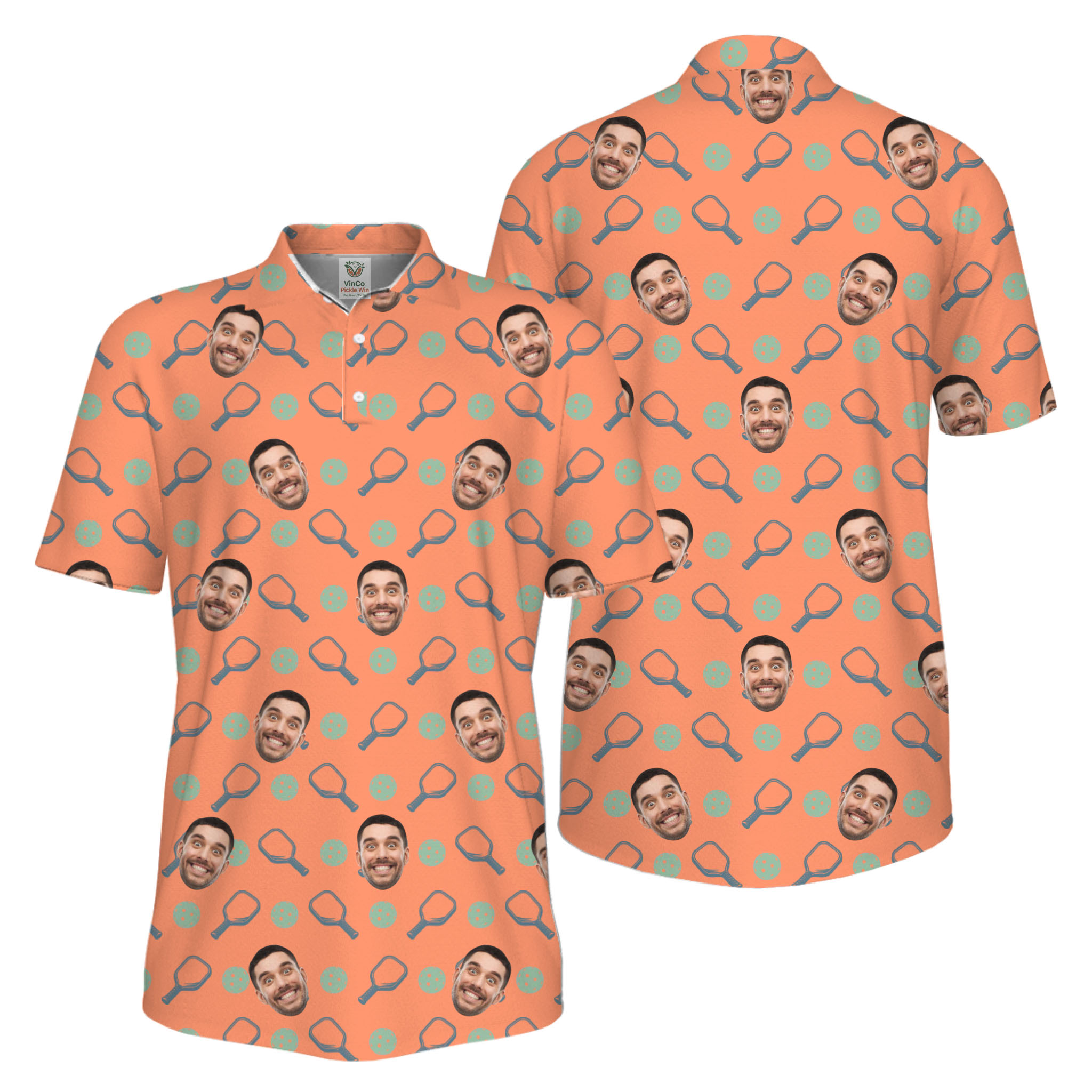 Picklewin Live Preview Custom Faces Pickleball UV Protection Polo Shirt Men