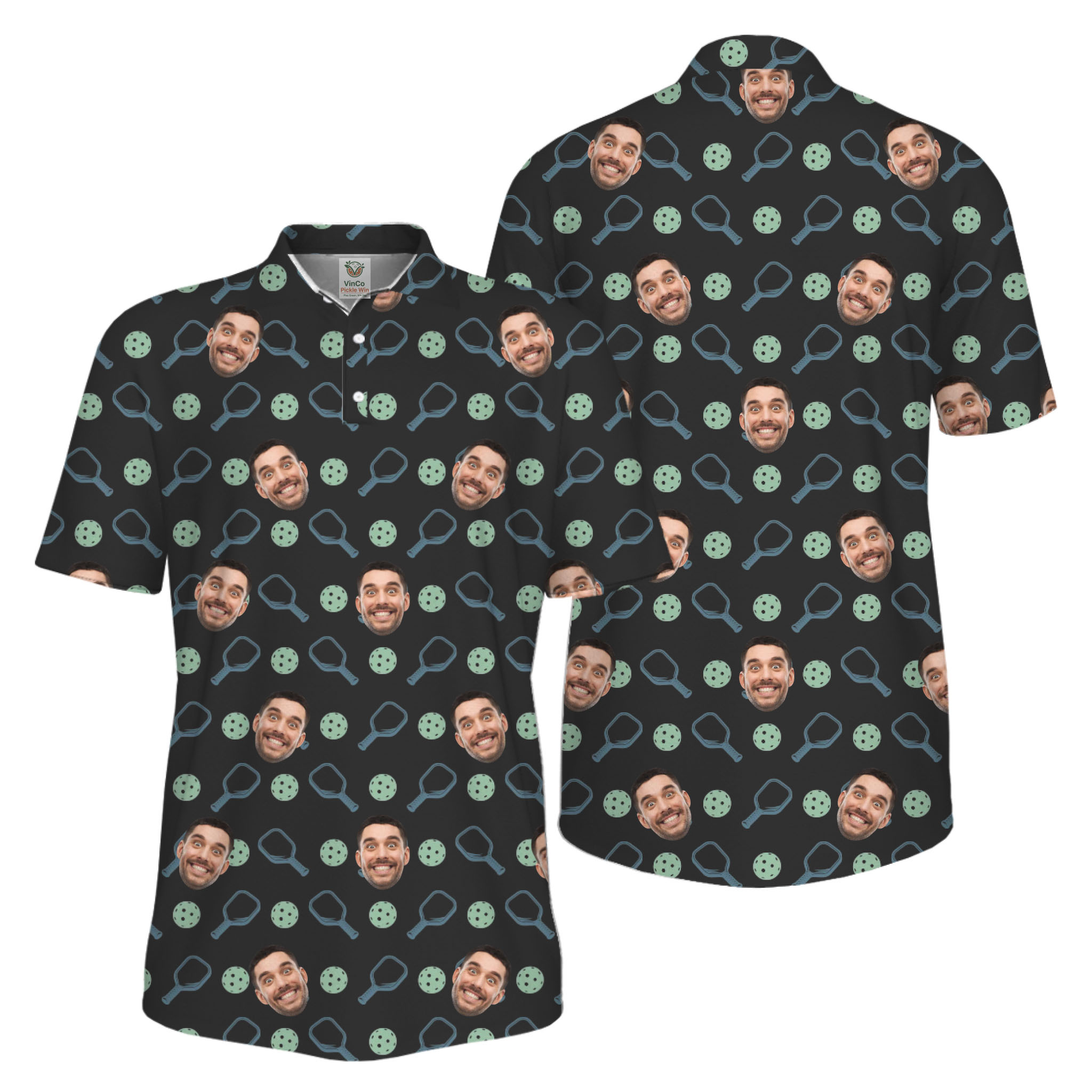 Picklewin Live Preview Custom Faces Pickleball UV Protection Polo Shirt Men