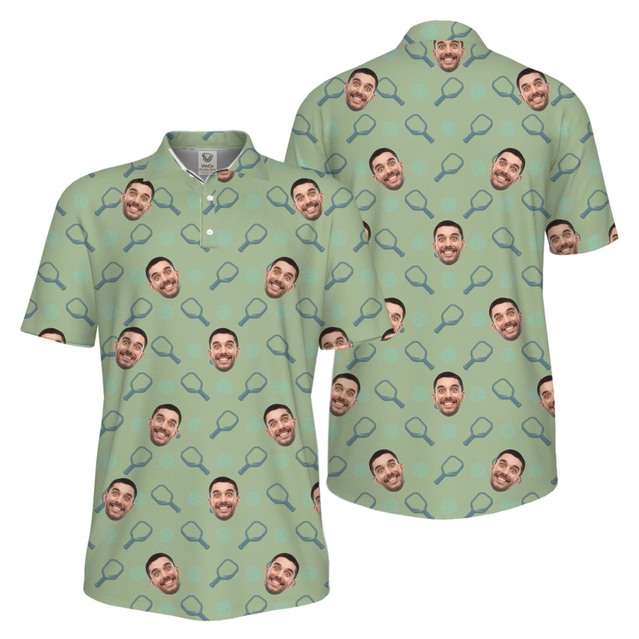 Picklewin Live Preview Custom Faces Pickleball UV Protection Polo Shirt Men