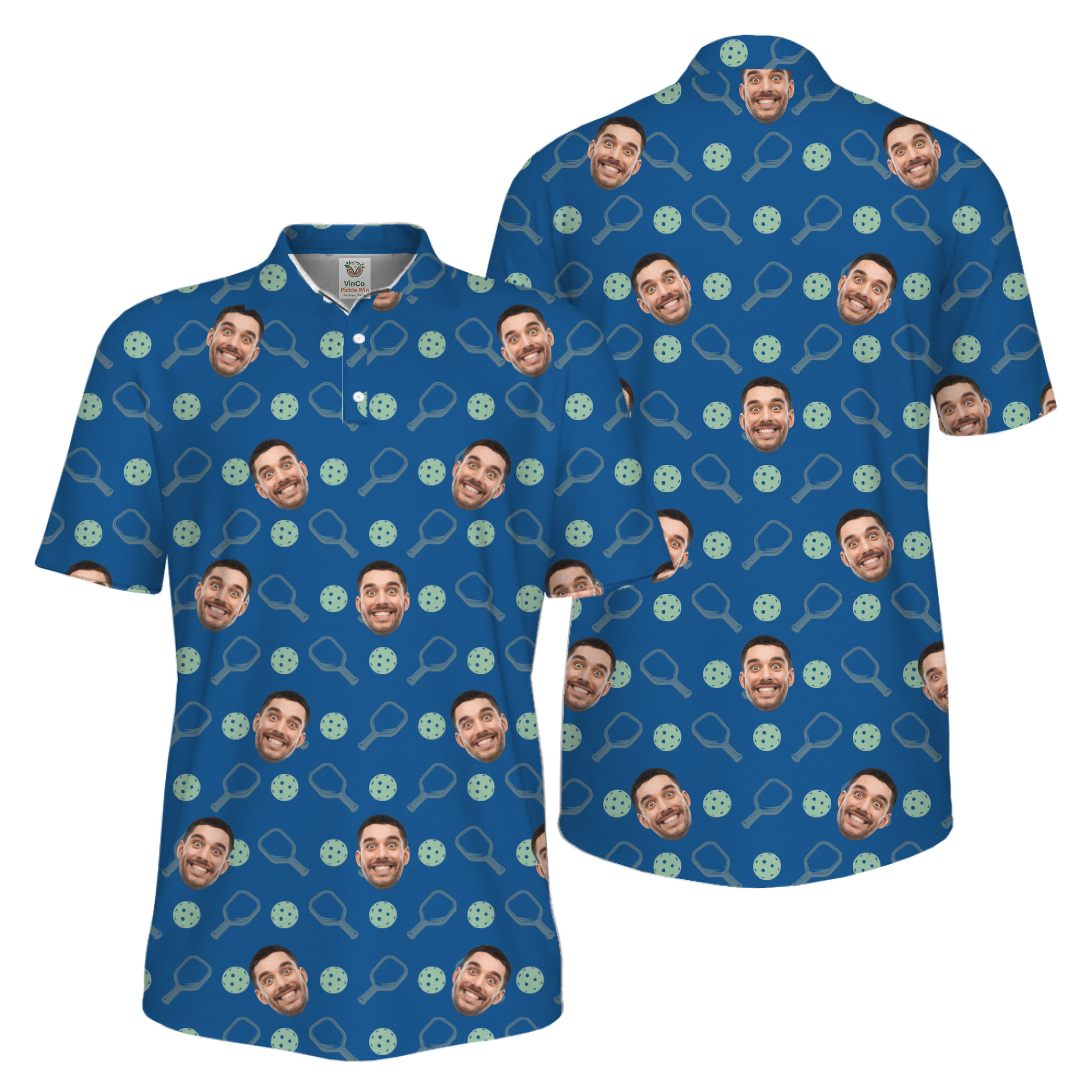 Picklewin Live Preview Custom Faces Pickleball UV Protection Polo Shirt Men