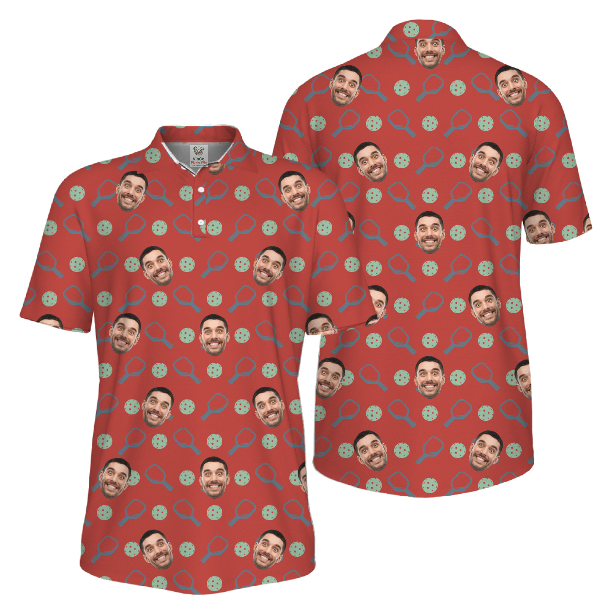 Picklewin Live Preview Custom Faces Pickleball UV Protection Polo Shirt Men