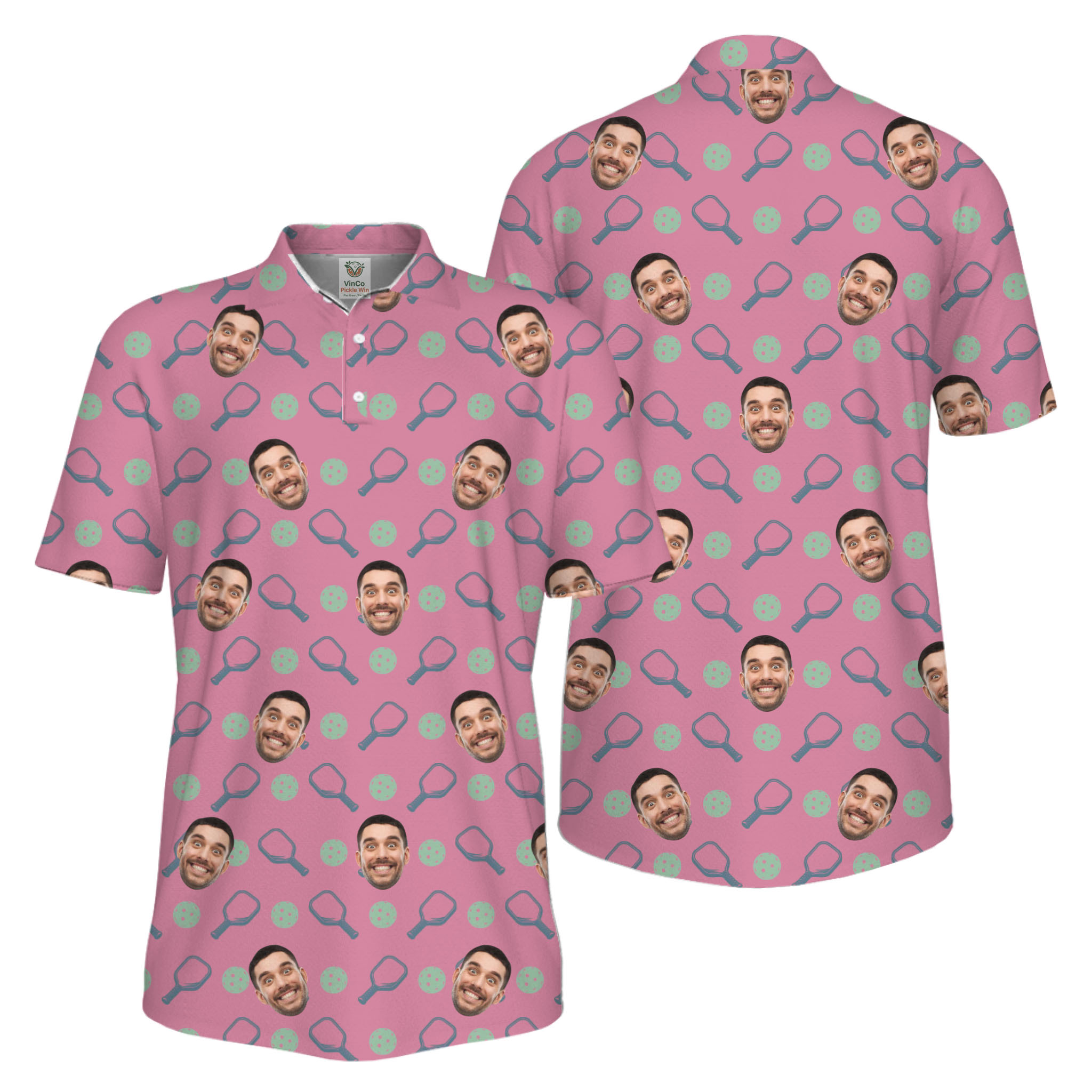 Picklewin Live Preview Custom Faces Pickleball UV Protection Polo Shirt Men