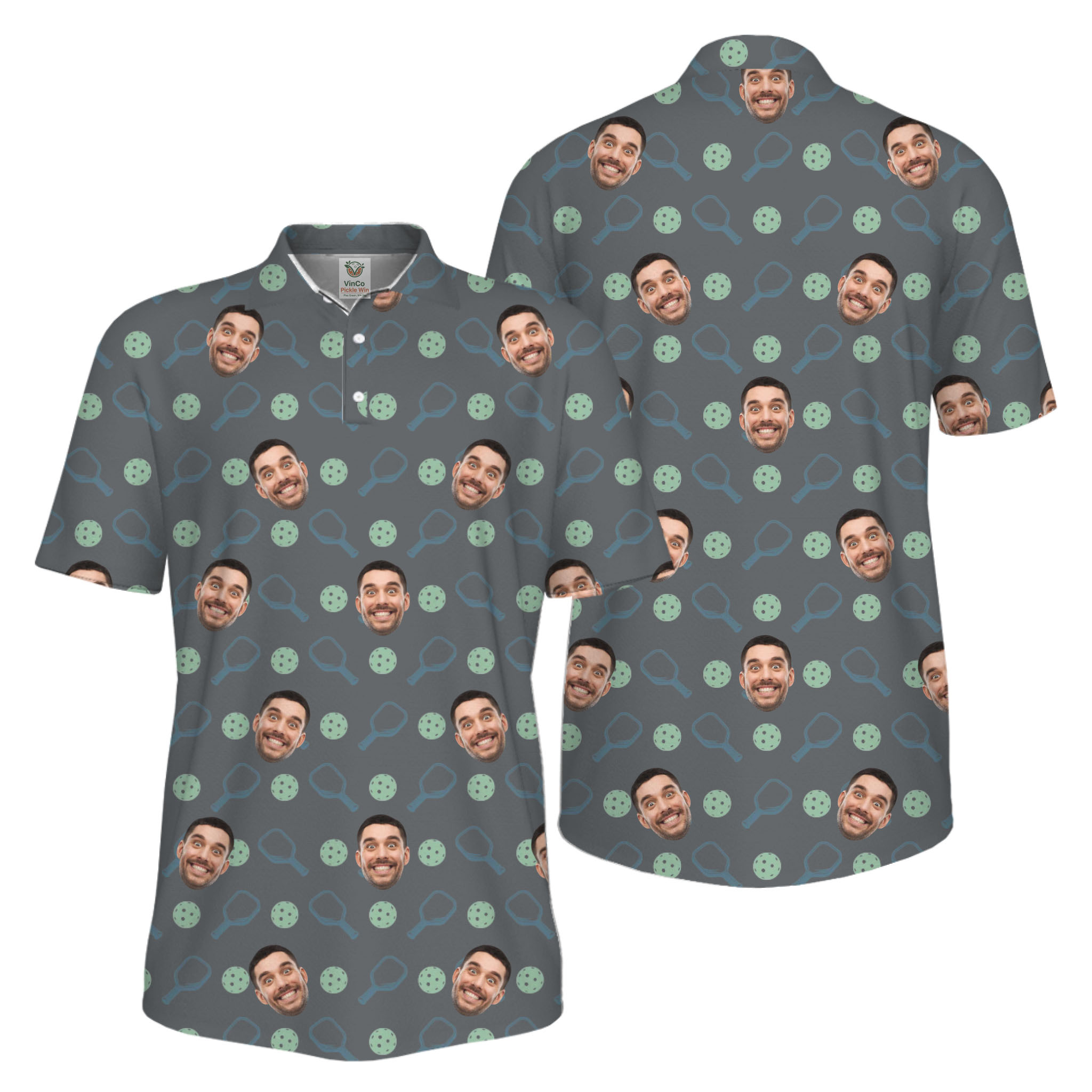 Picklewin Live Preview Custom Faces Pickleball UV Protection Polo Shirt Men