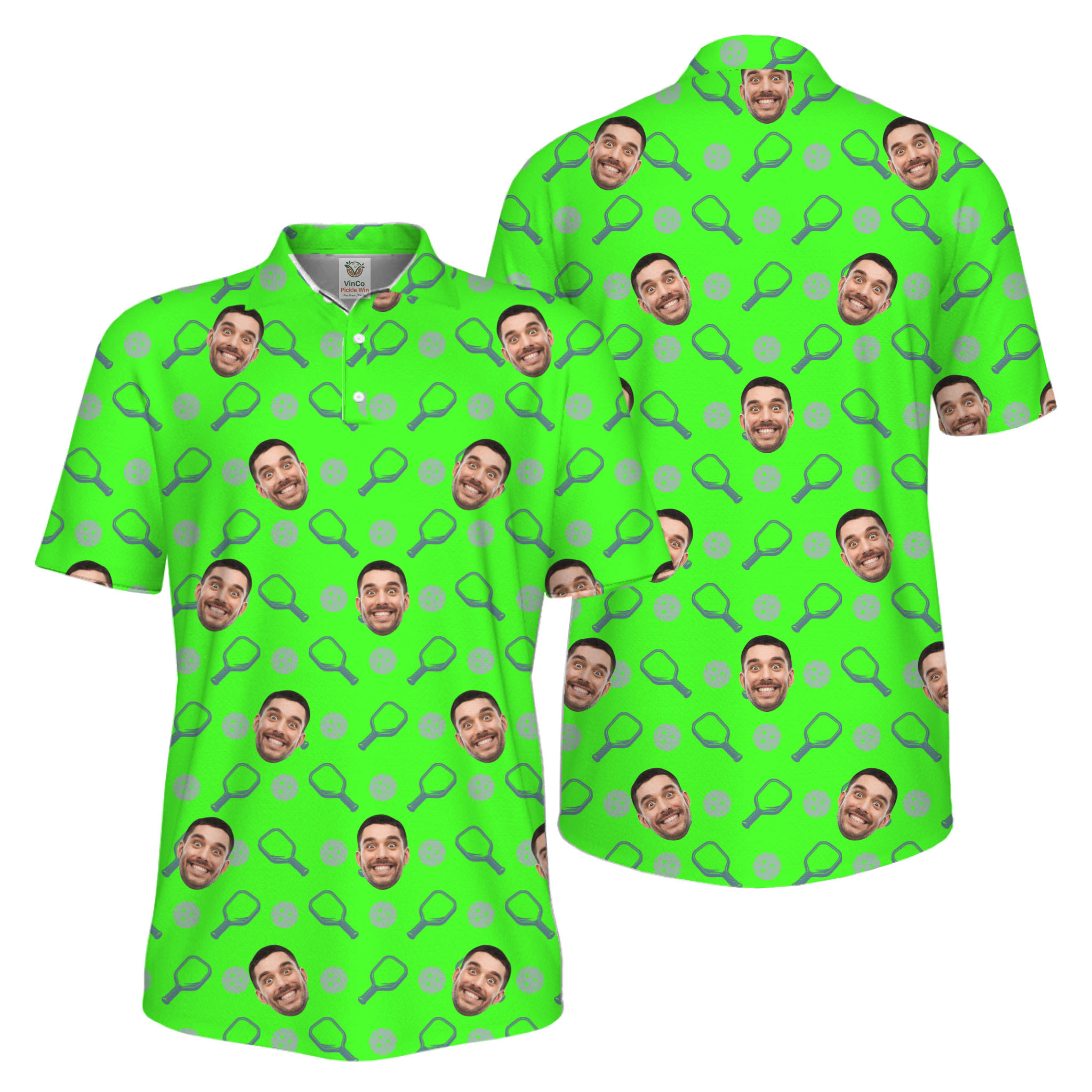Picklewin Live Preview Custom Faces Pickleball UV Protection Polo Shirt Men