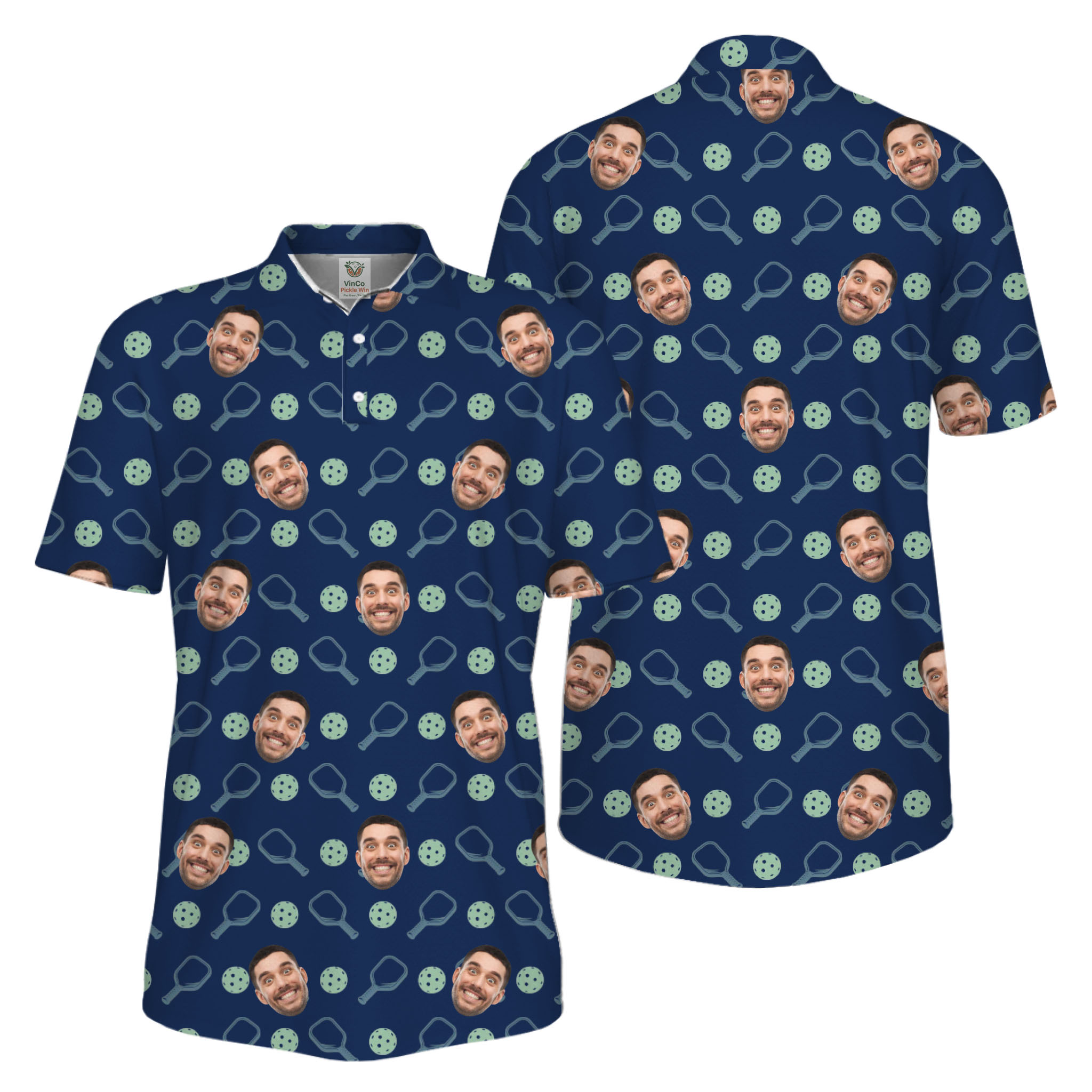 Picklewin Live Preview Custom Faces Pickleball UV Protection Polo Shirt Men