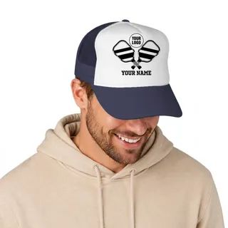 Picklewin Minimal Black And White Custom Pickleball Trucker Cap For Men