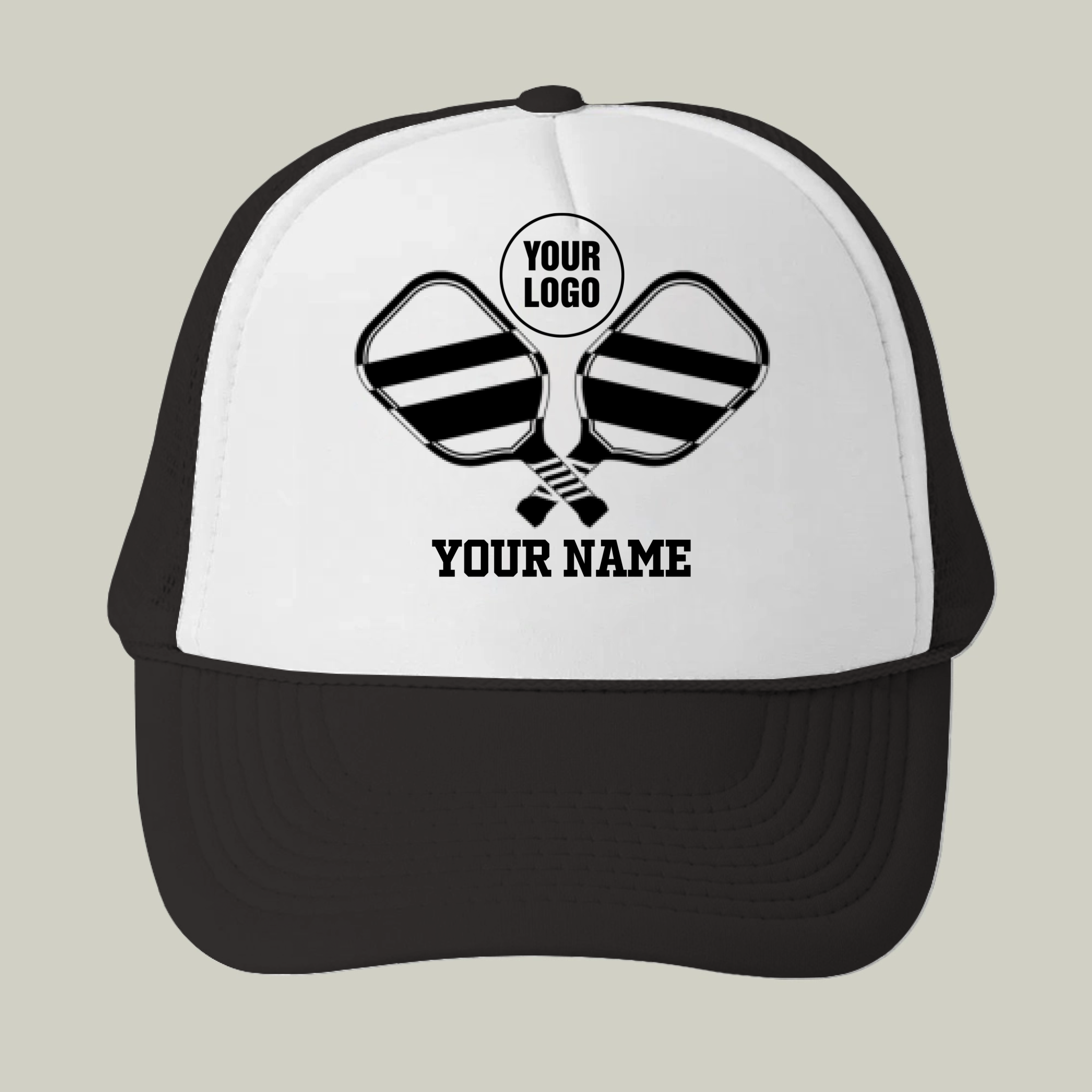 Picklewin Minimal Black And White Custom Pickleball Trucker Cap For Men