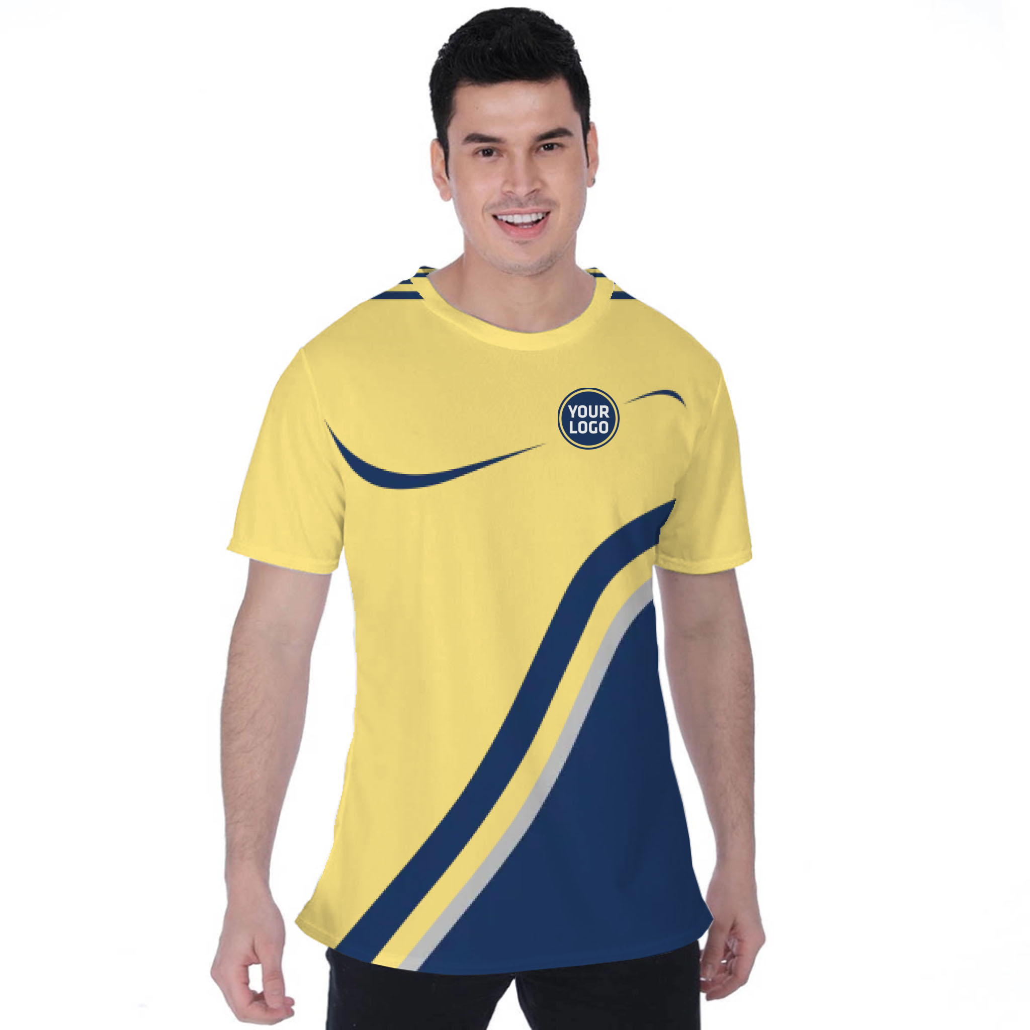 Picklewin Minimalist Custom Team Logo And Name Birdseye Men T-shirt 