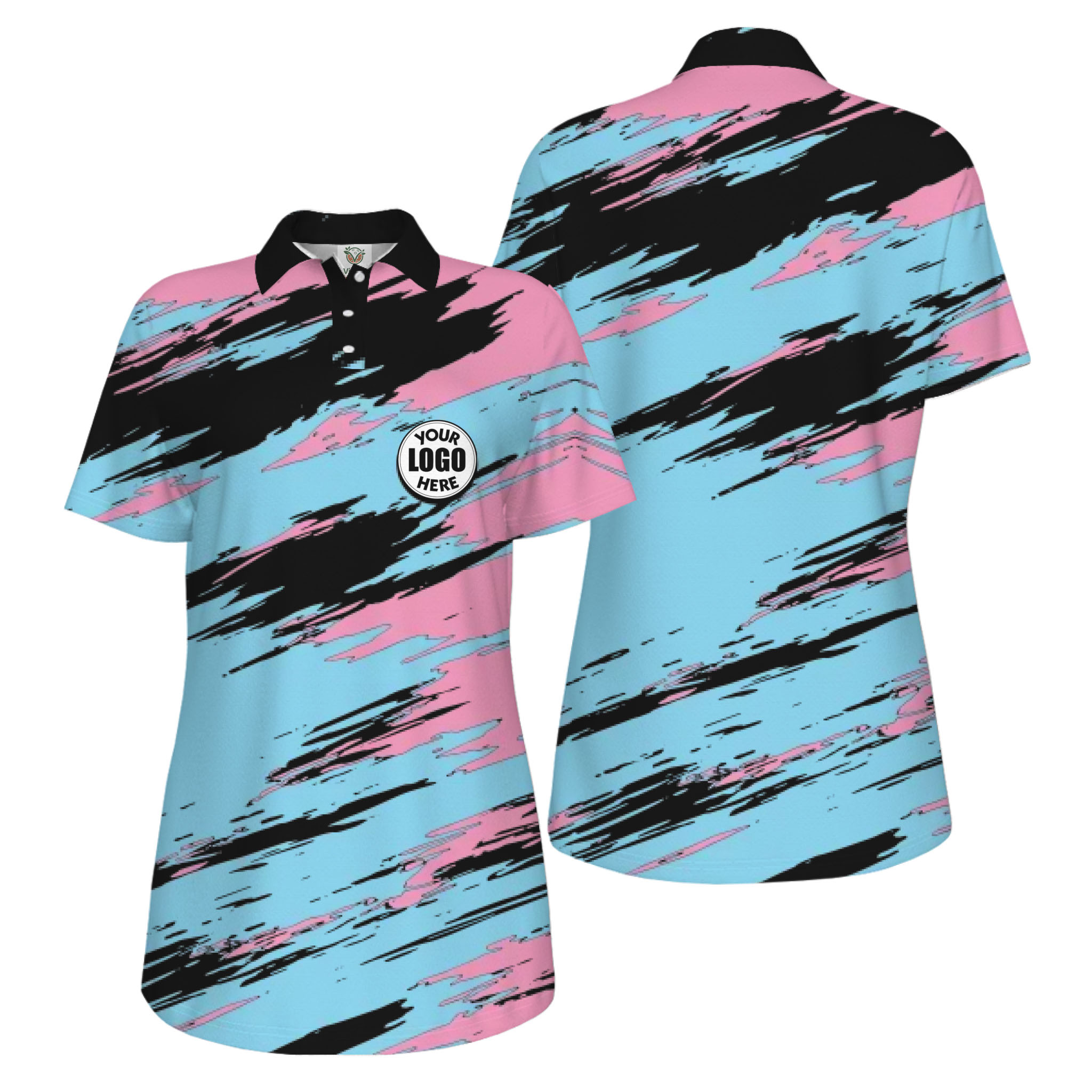 Picklewin Modern Brush Pattern Custom Logo Women Pickleball Polo Shirt