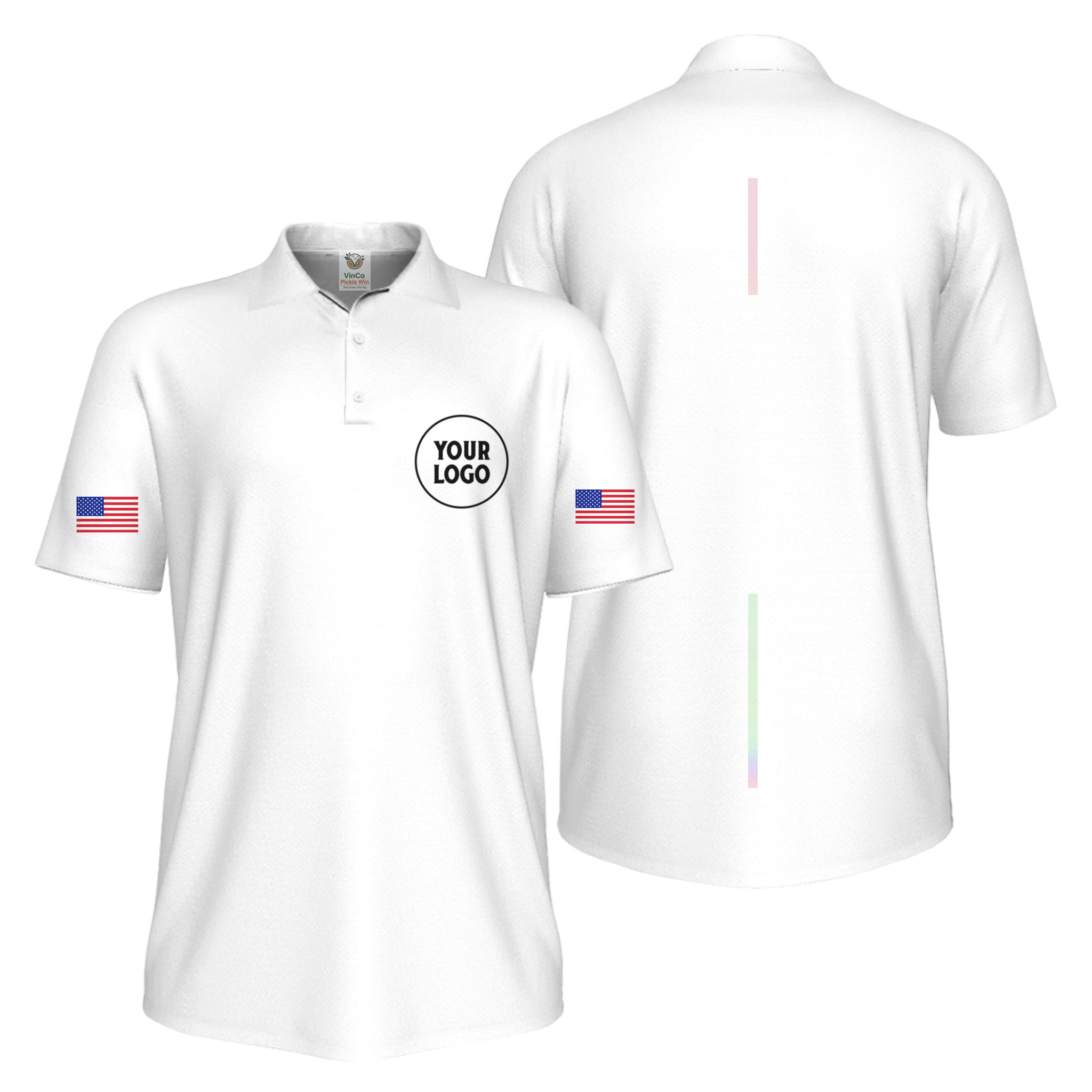 Picklewin Patriotic Custom Logo And Vertical Name UV Protection Men Pickleball Polo Shirt 