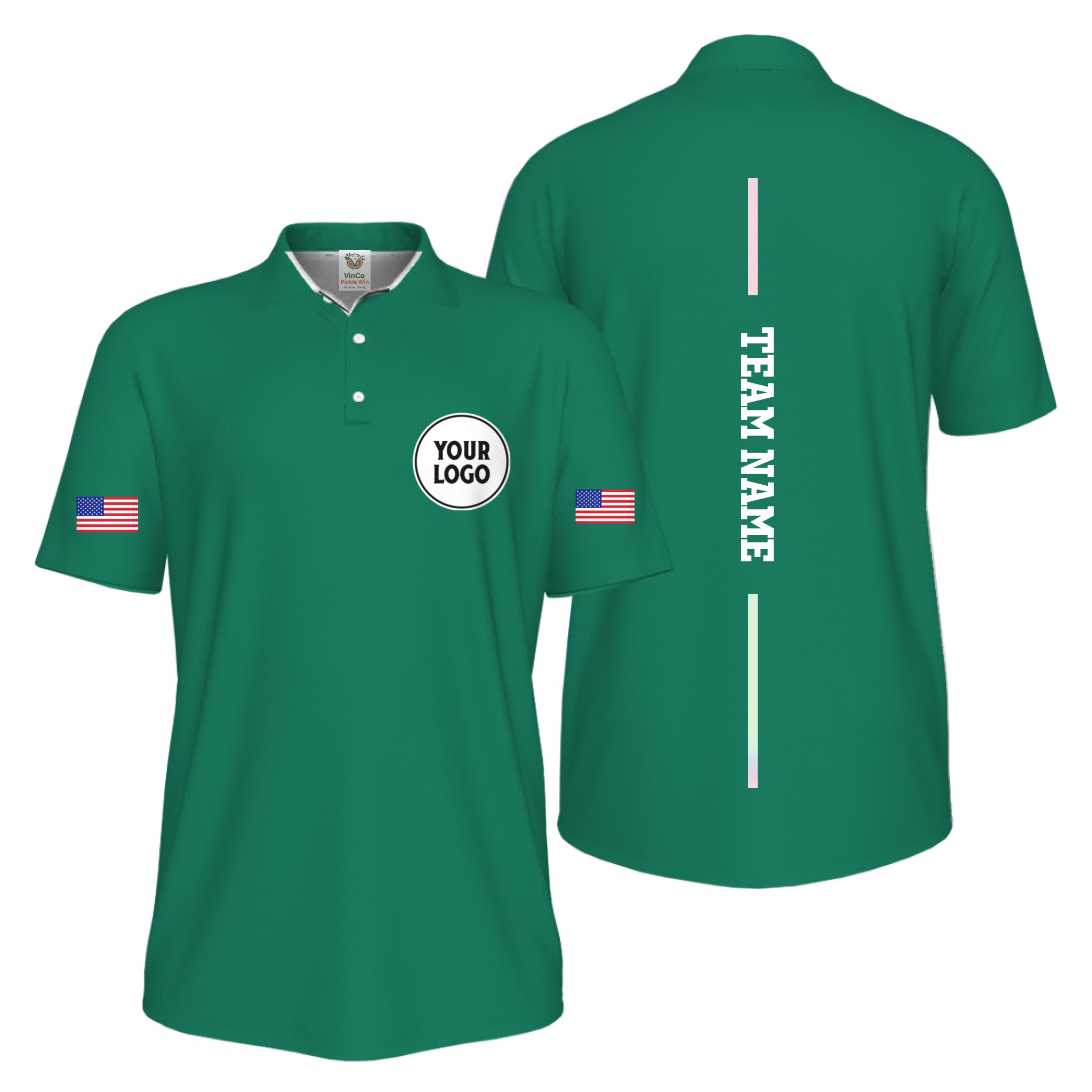 Picklewin Patriotic Custom Logo And Vertical Name UV Protection Men Pickleball Polo Shirt 