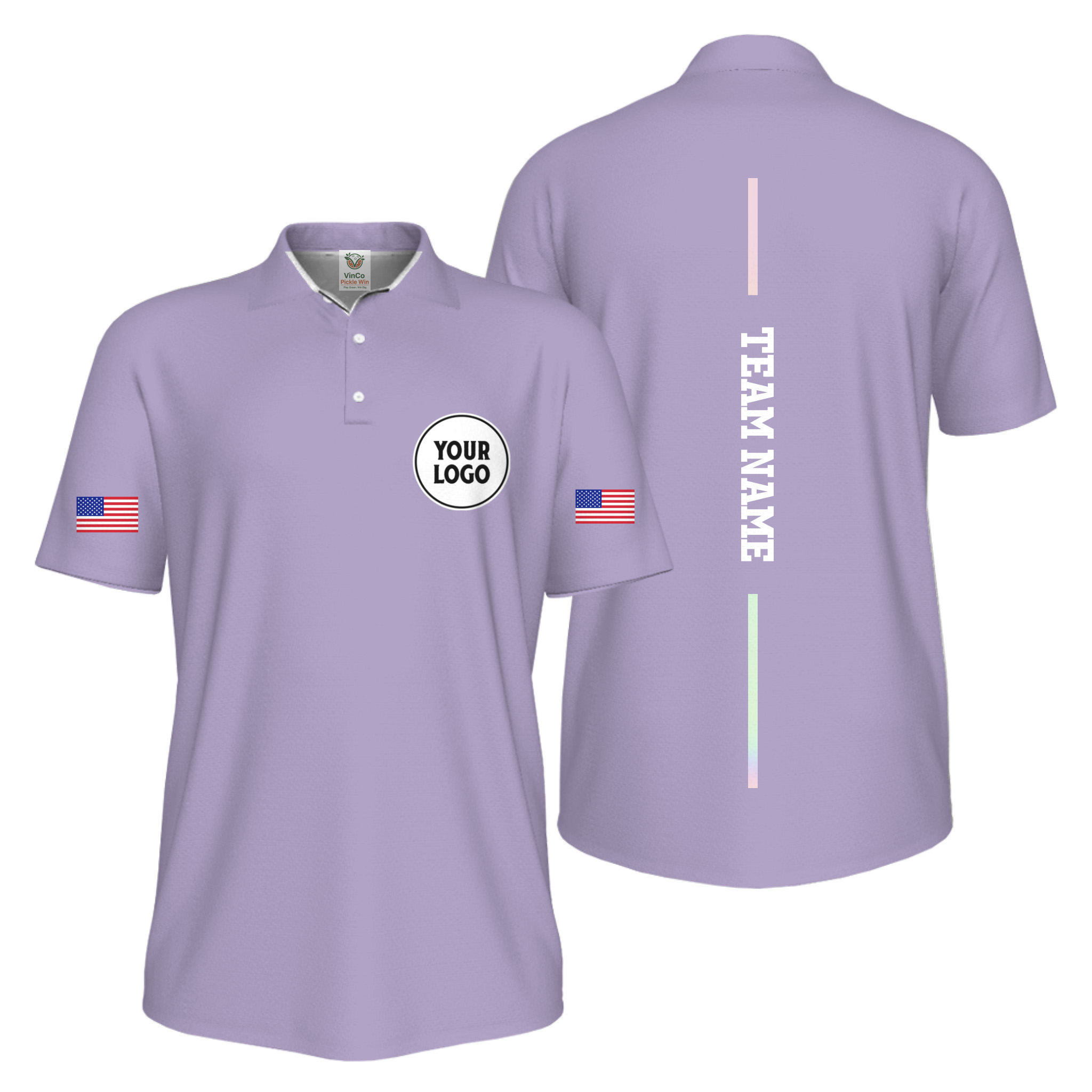 Picklewin Patriotic Custom Logo And Vertical Name UV Protection Men Pickleball Polo Shirt 