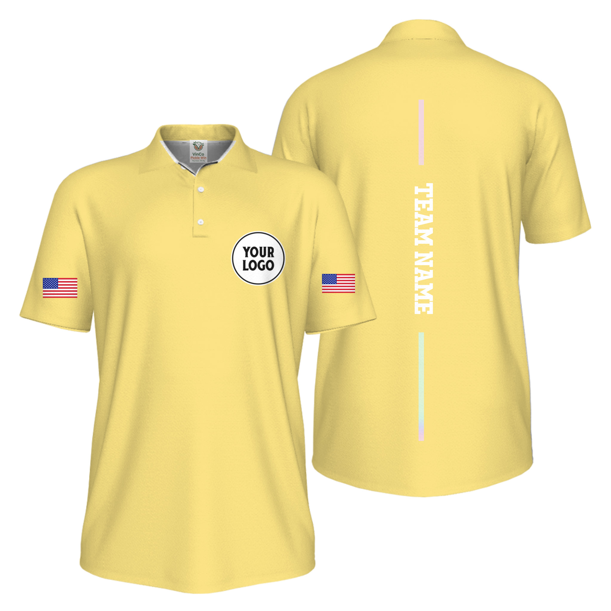 Picklewin Patriotic Custom Logo And Vertical Name UV Protection Men Pickleball Polo Shirt 