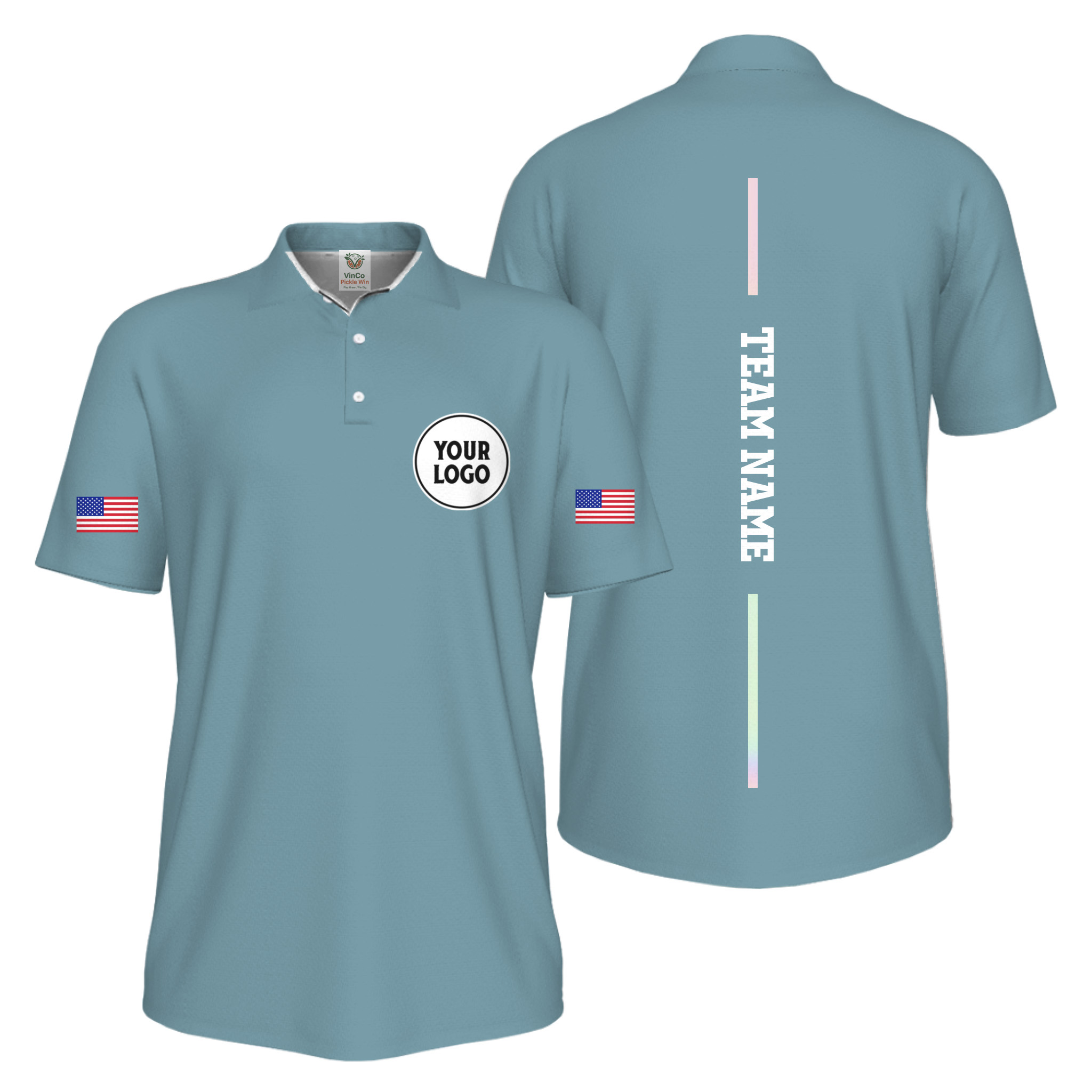 Picklewin Patriotic Custom Logo And Vertical Name UV Protection Men Pickleball Polo Shirt 