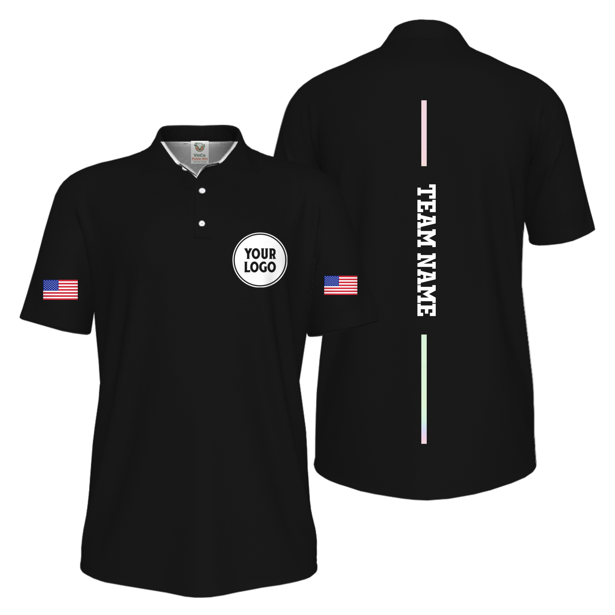 Picklewin Patriotic Custom Logo And Vertical Name UV Protection Men Pickleball Polo Shirt 