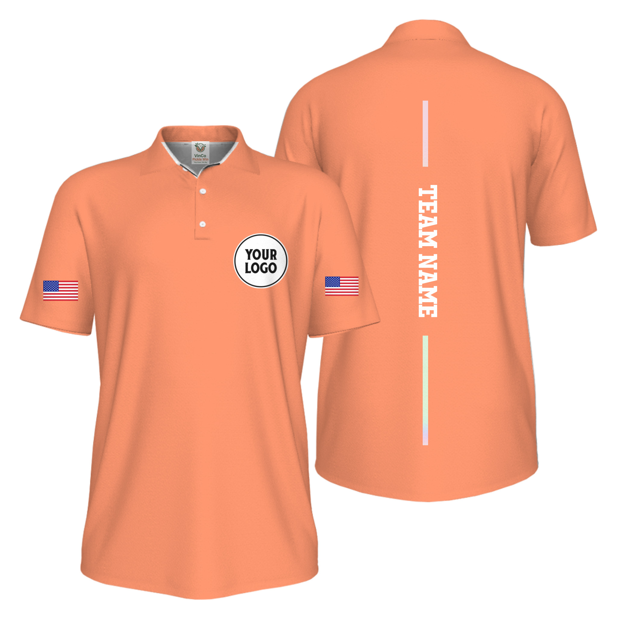 Picklewin Patriotic Custom Logo And Vertical Name UV Protection Men Pickleball Polo Shirt 
