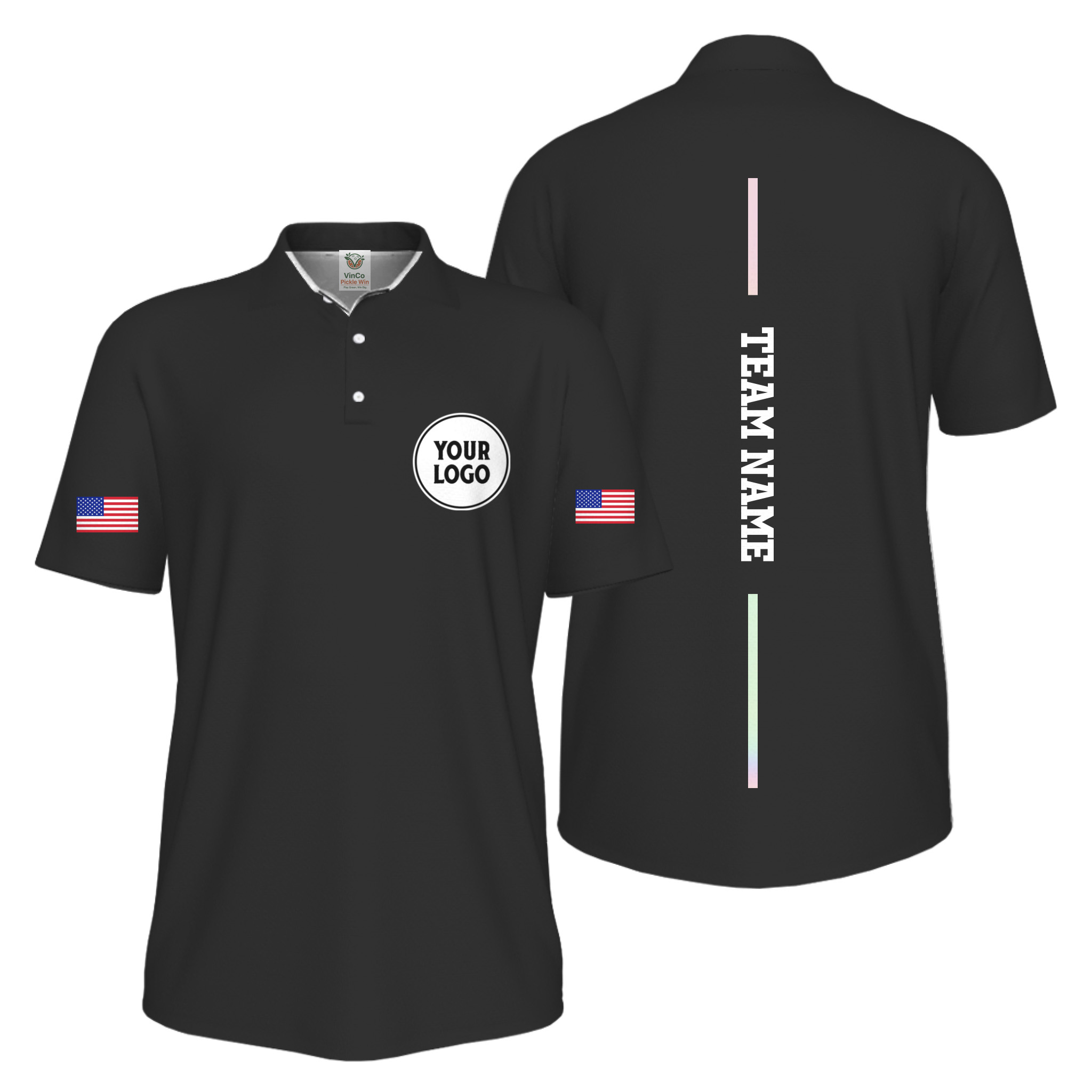 Picklewin Patriotic Custom Logo And Vertical Name UV Protection Men Pickleball Polo Shirt 