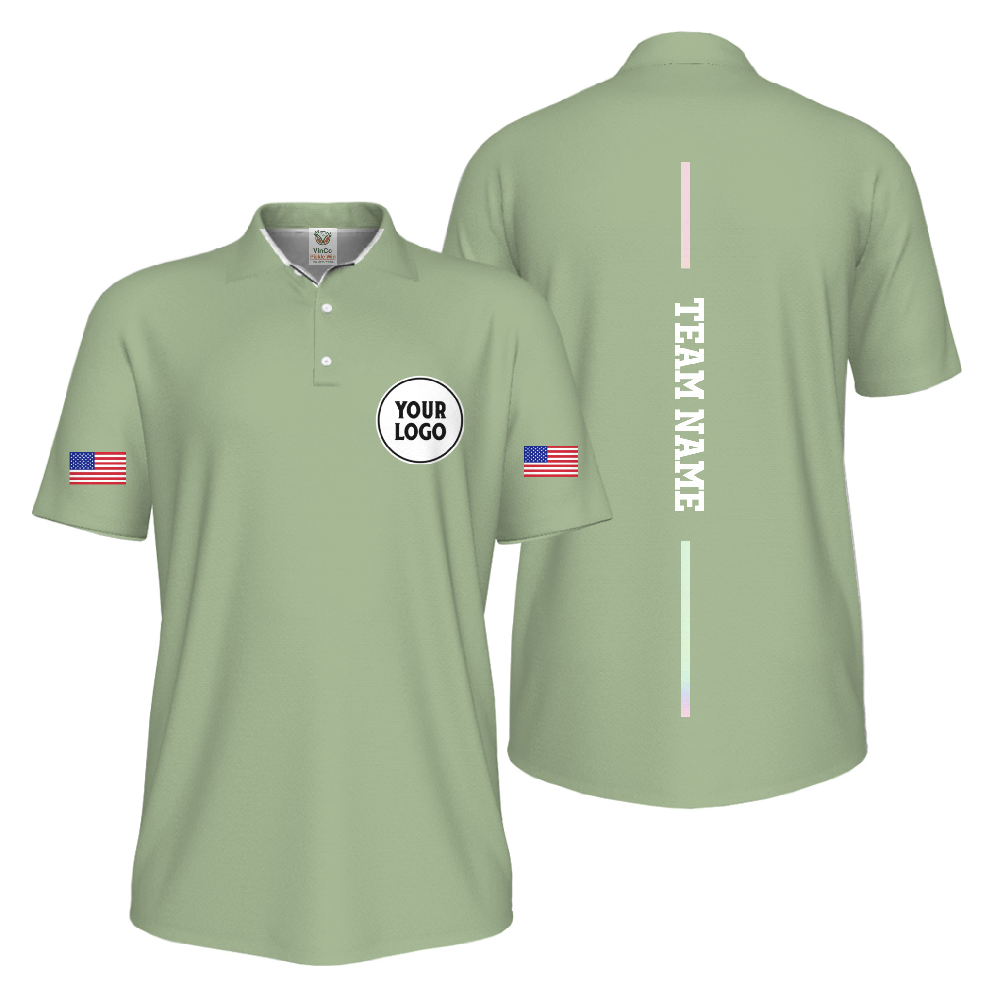 Picklewin Patriotic Custom Logo And Vertical Name UV Protection Men Pickleball Polo Shirt 